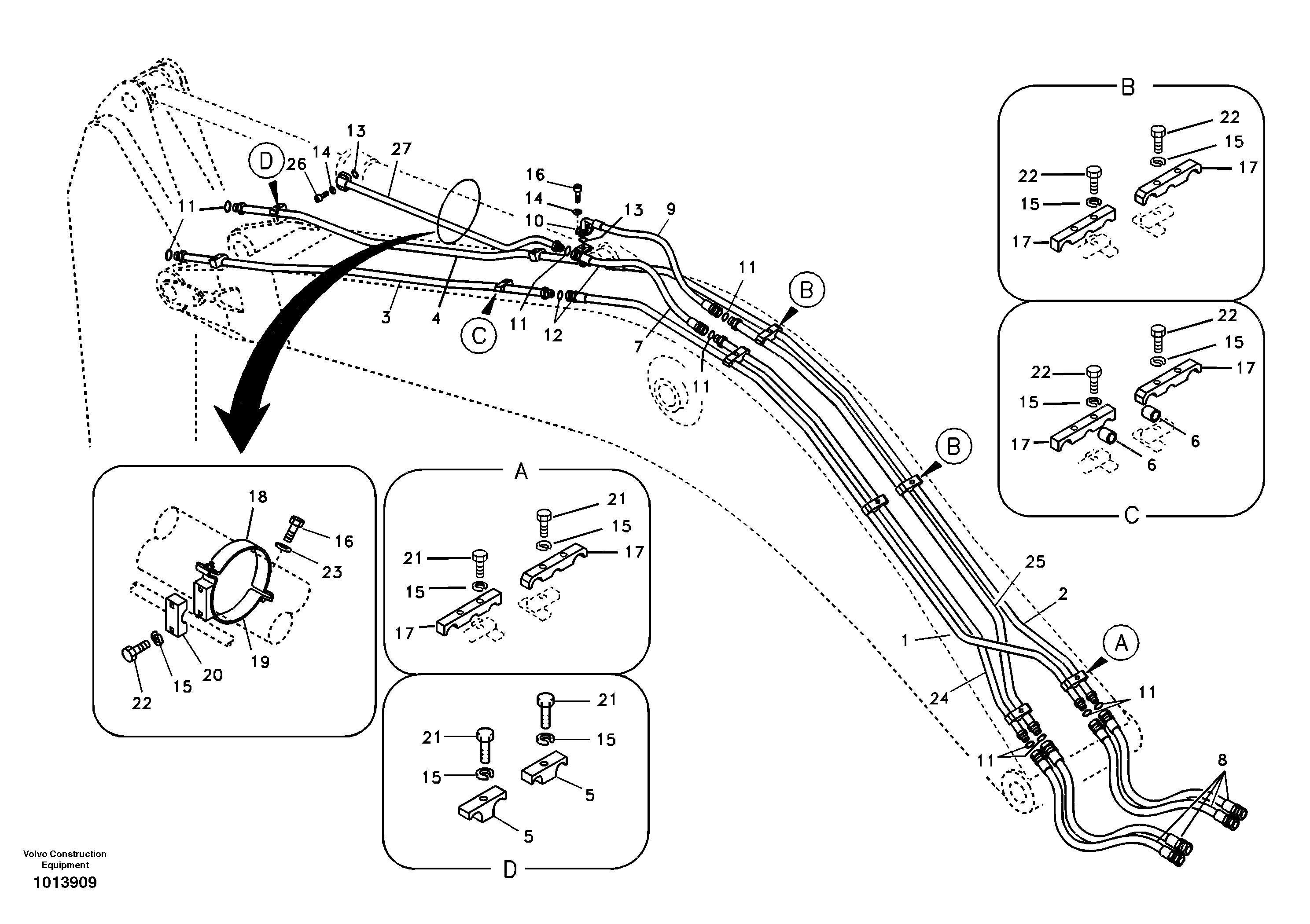 Схема запчастей Volvo EW145B - 46856 Working hydraulic, dipper arm cylinder on boom EW145B