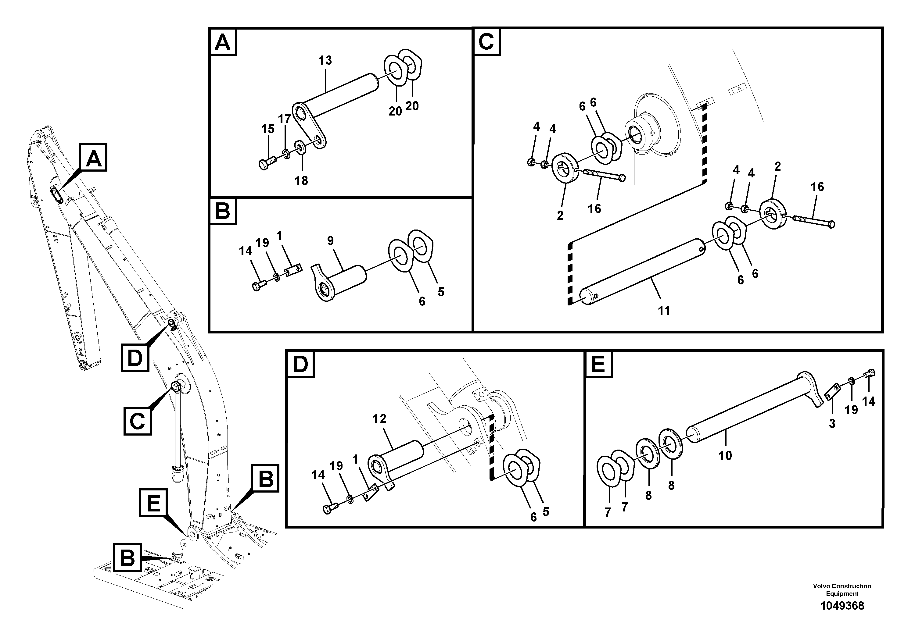 Схема запчастей Volvo EW145B - 88644 Links to boom EW145B