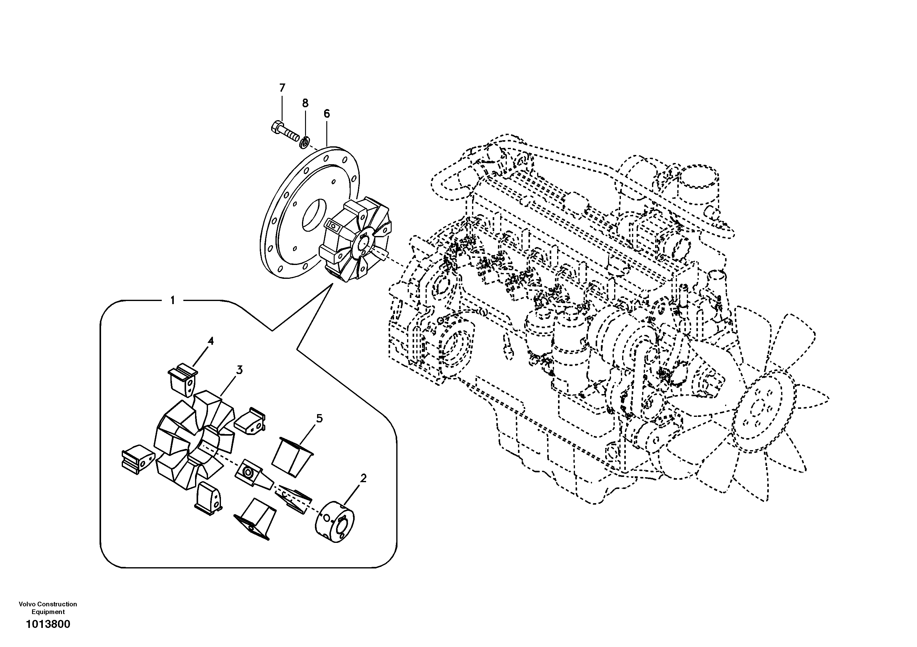 Схема запчастей Volvo EW145B - 21958 Pump gearbox with assembling parts EW145B