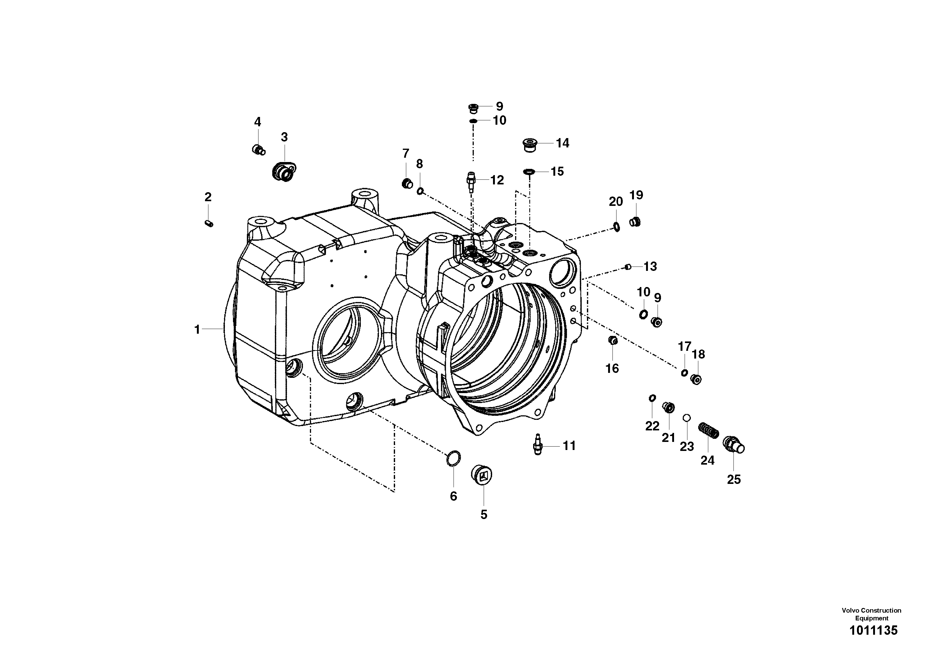Схема запчастей Volvo EW145B - 75577 Gear box housing with fitting parts EW145B