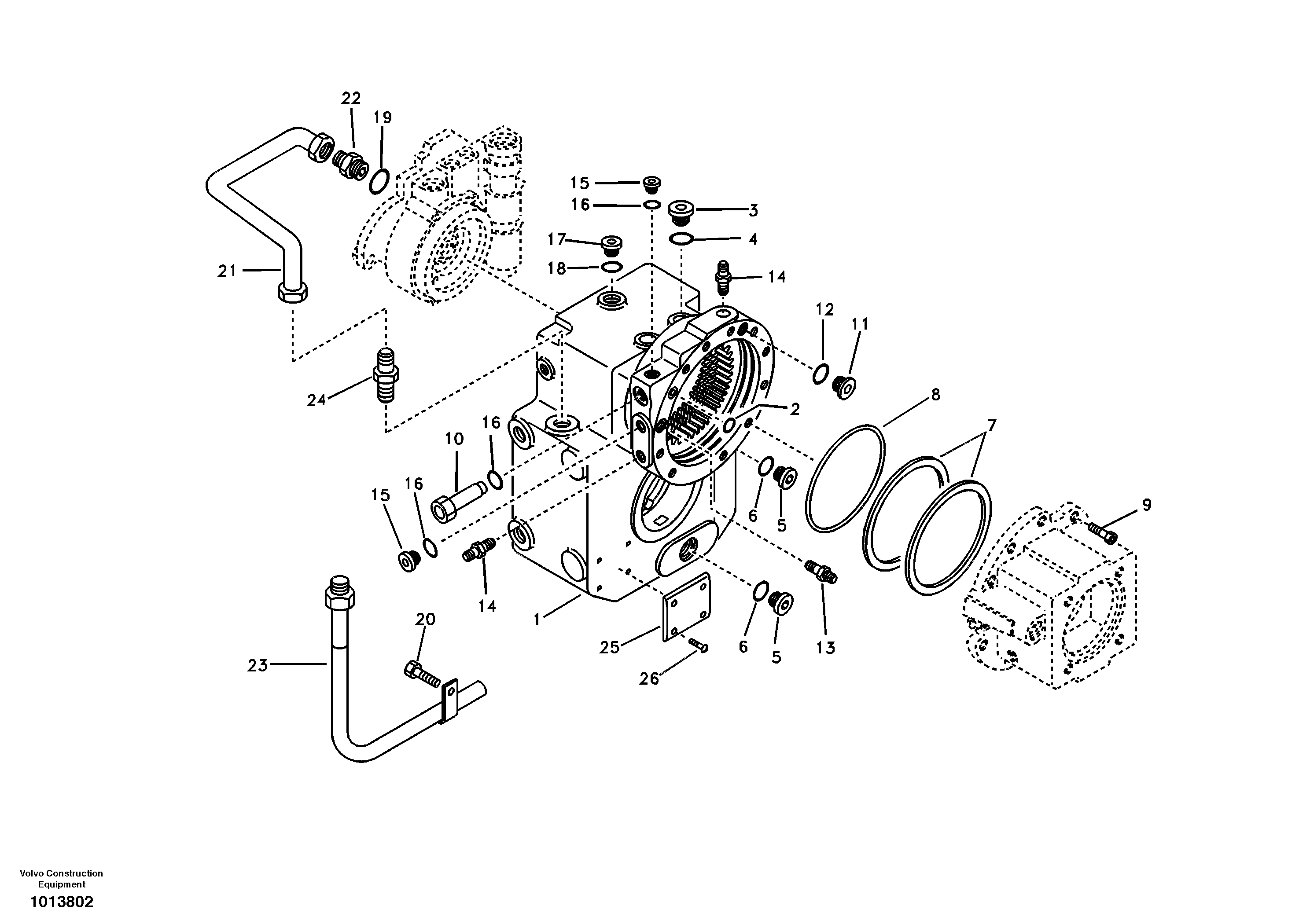 Схема запчастей Volvo EW145B - 97608 Gear box housing with fitting parts EW145B
