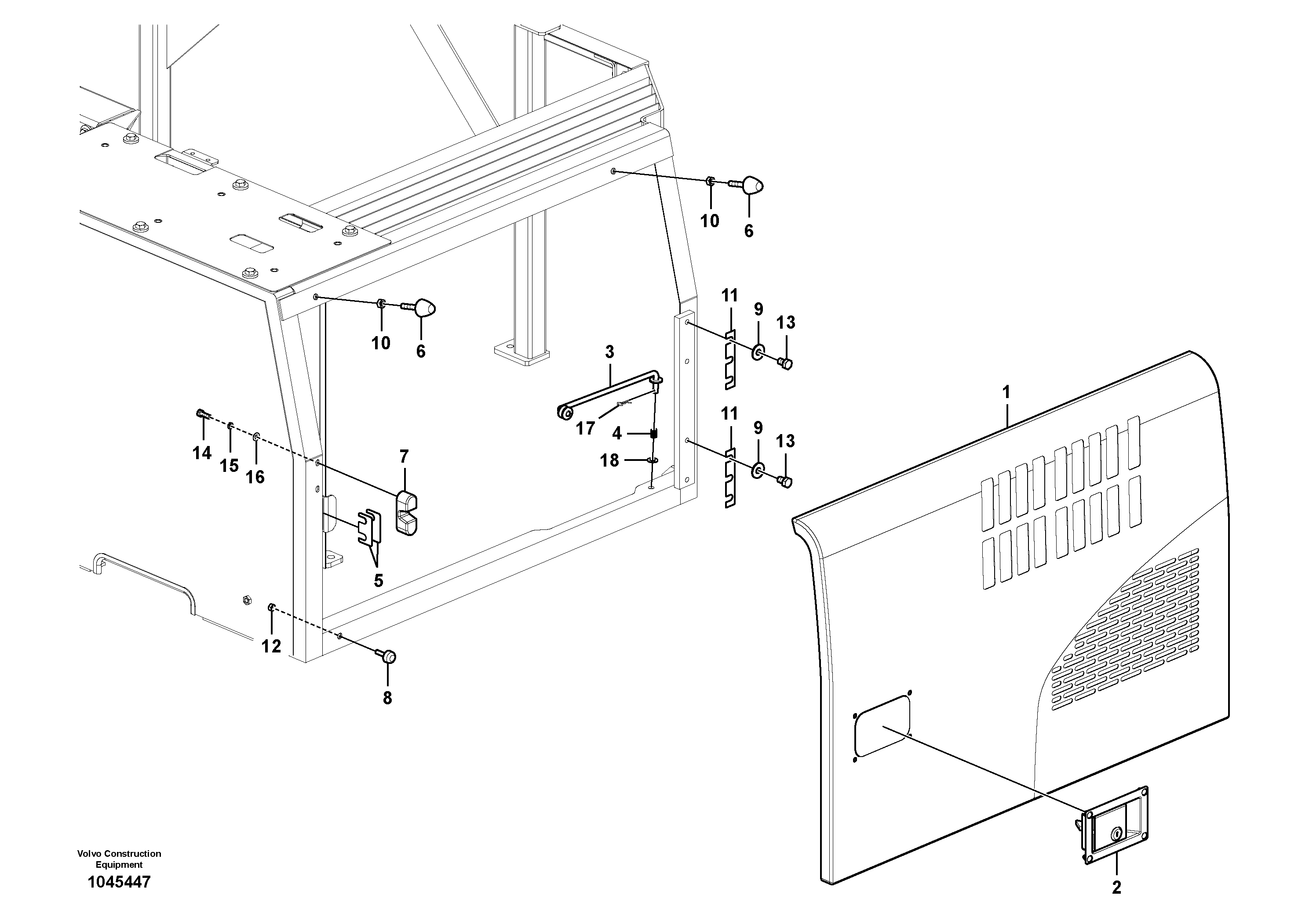 Схема запчастей Volvo EW145B - 47134 Door, side EW145B PRIME S/N 15001-