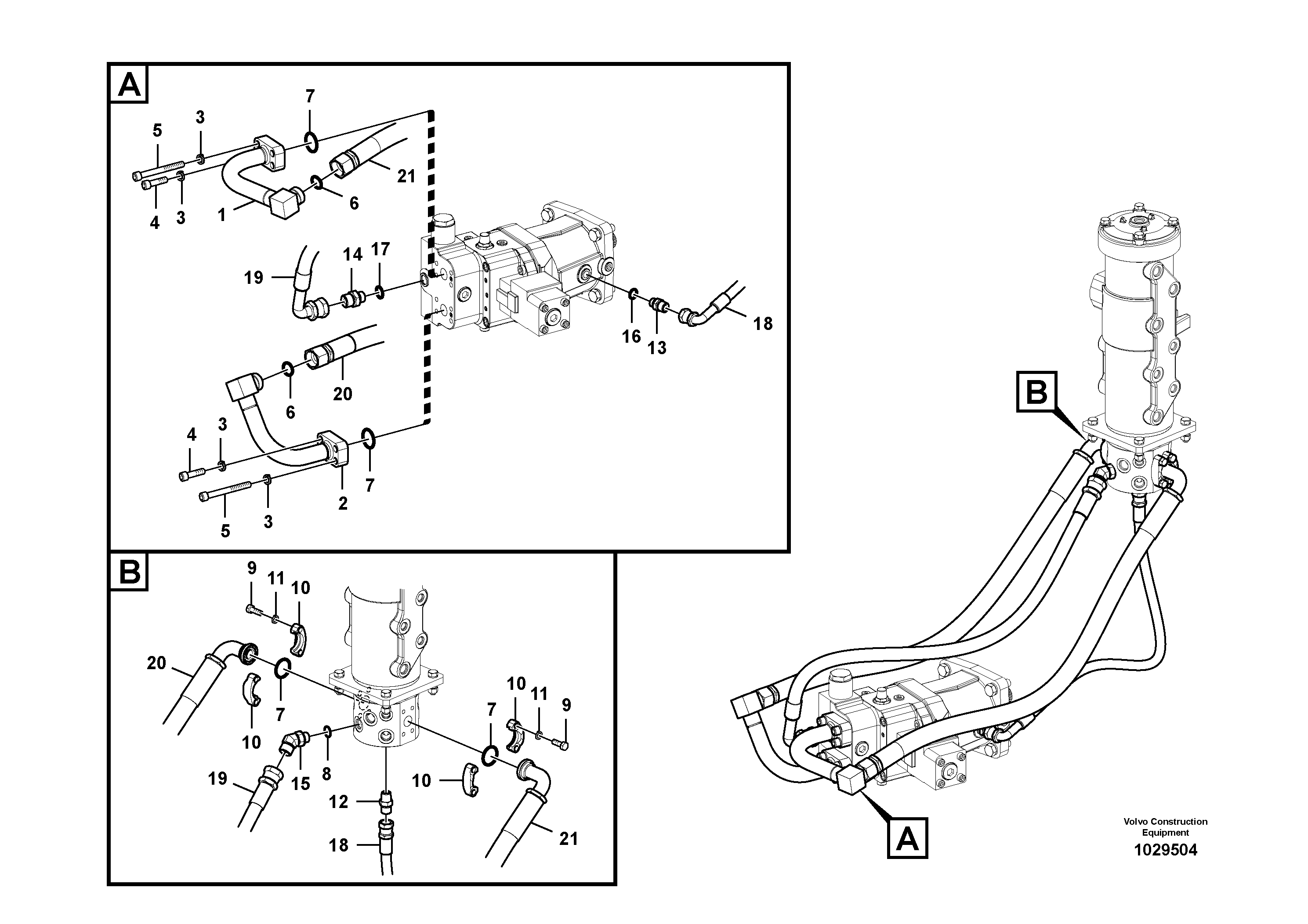 Схема запчастей Volvo EW145B - 4202 Turning joint line, turning joint to travel motor EW145B PRIME S/N 15001-