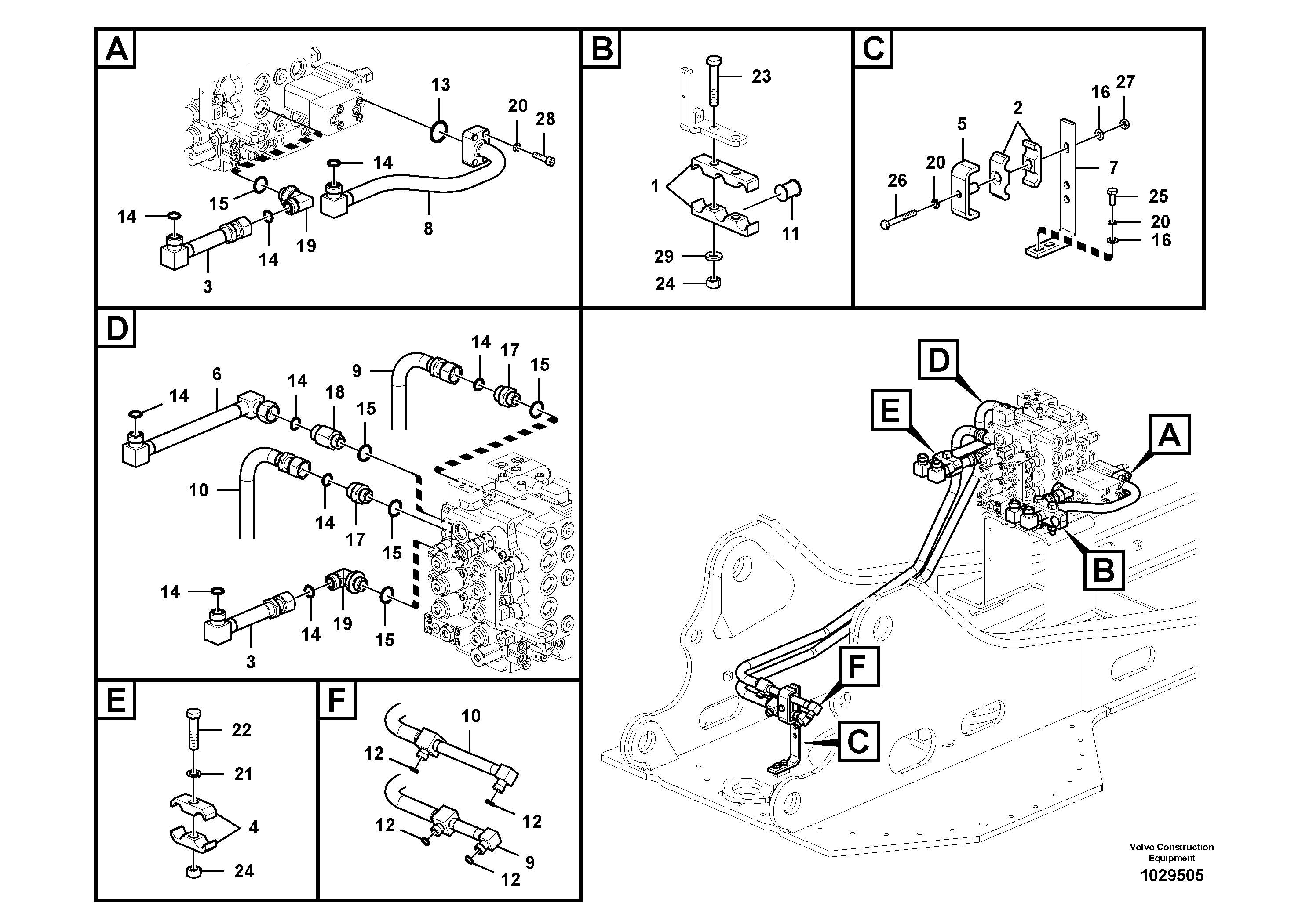 Схема запчастей Volvo EW145B - 46386 Hydraulic system, control valve to boom and swing EW145B PRIME S/N 15001-