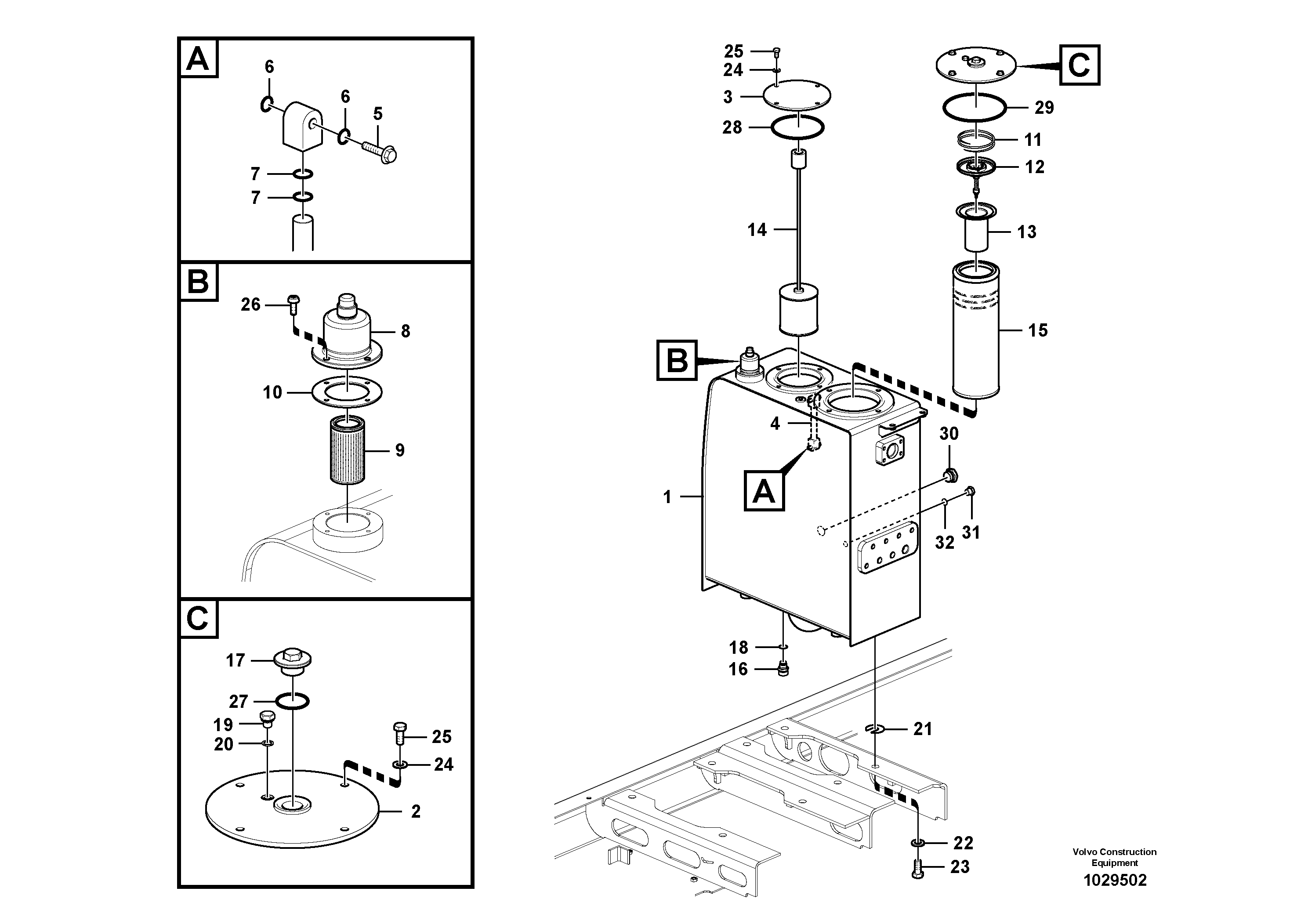 Схема запчастей Volvo EW145B - 85557 Гидробак EW145B PRIME S/N 15001-