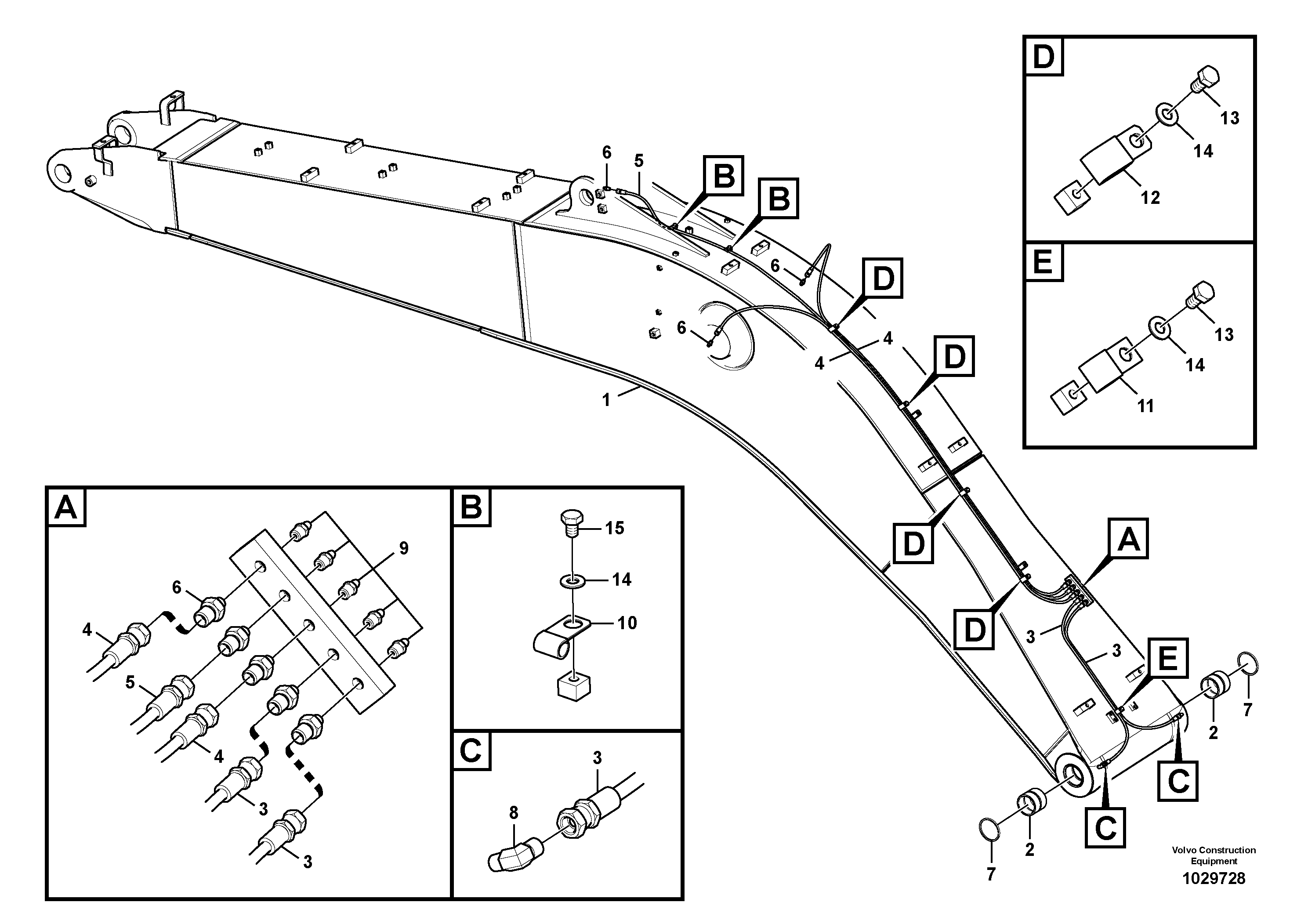 Схема запчастей Volvo EW145B - 87415 Boom and grease piping EW145B PRIME S/N 15001-