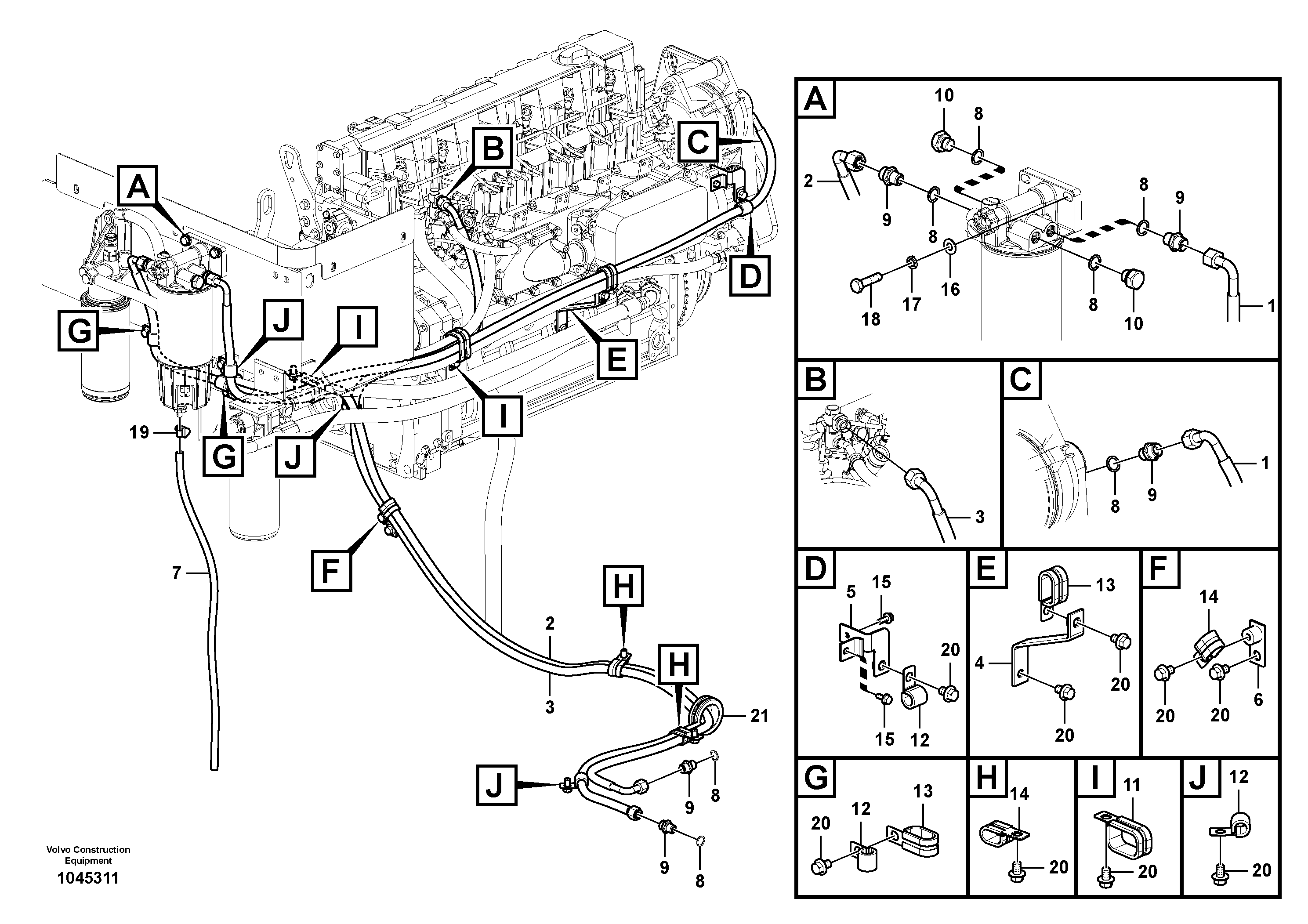 Схема запчастей Volvo EW145B - 21354 Fuel pipe - Fuel tank EW145B PRIME S/N 15001-