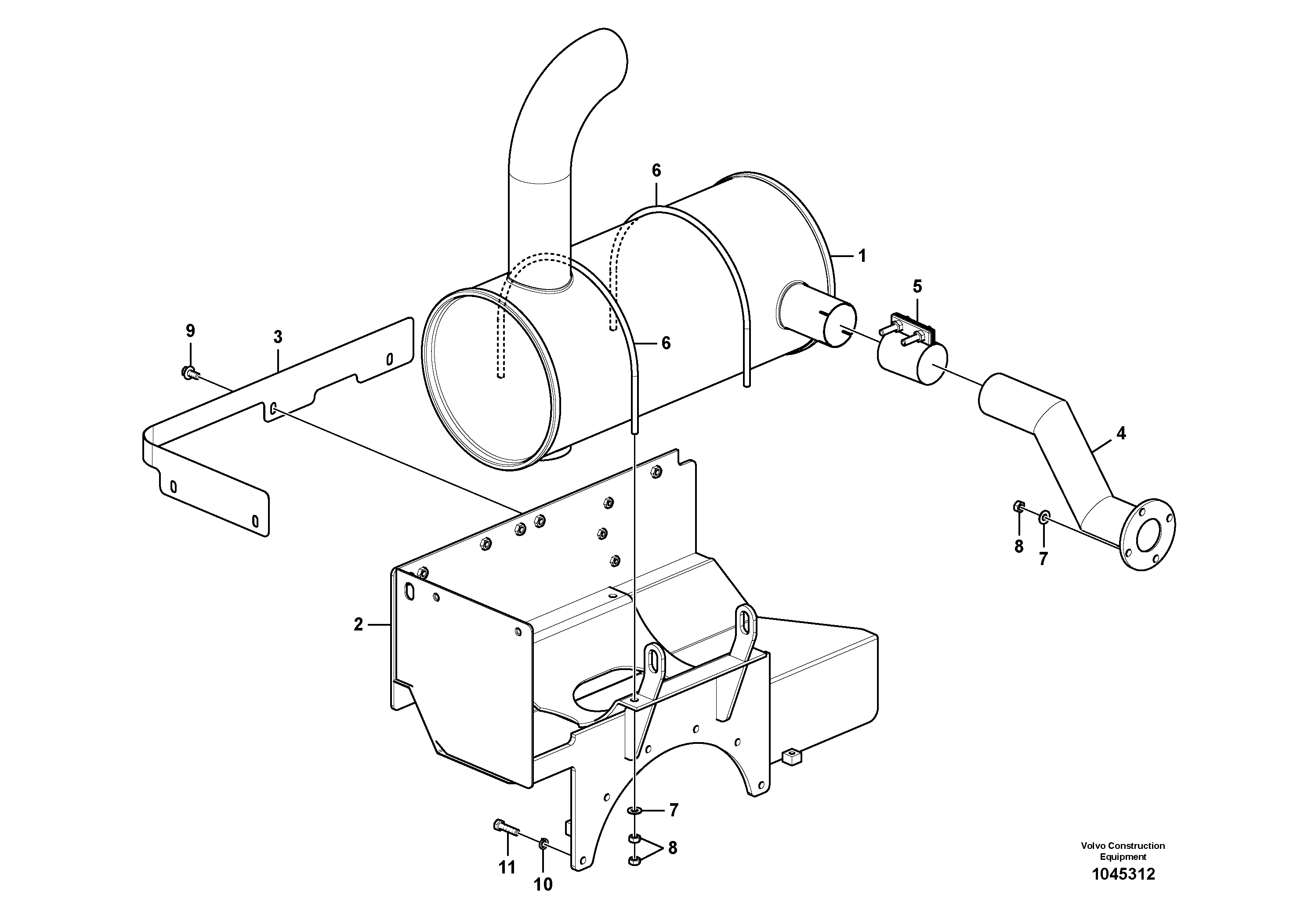 Схема запчастей Volvo EW145B - 58007 Выхлопная система EW145B PRIME S/N 15001-