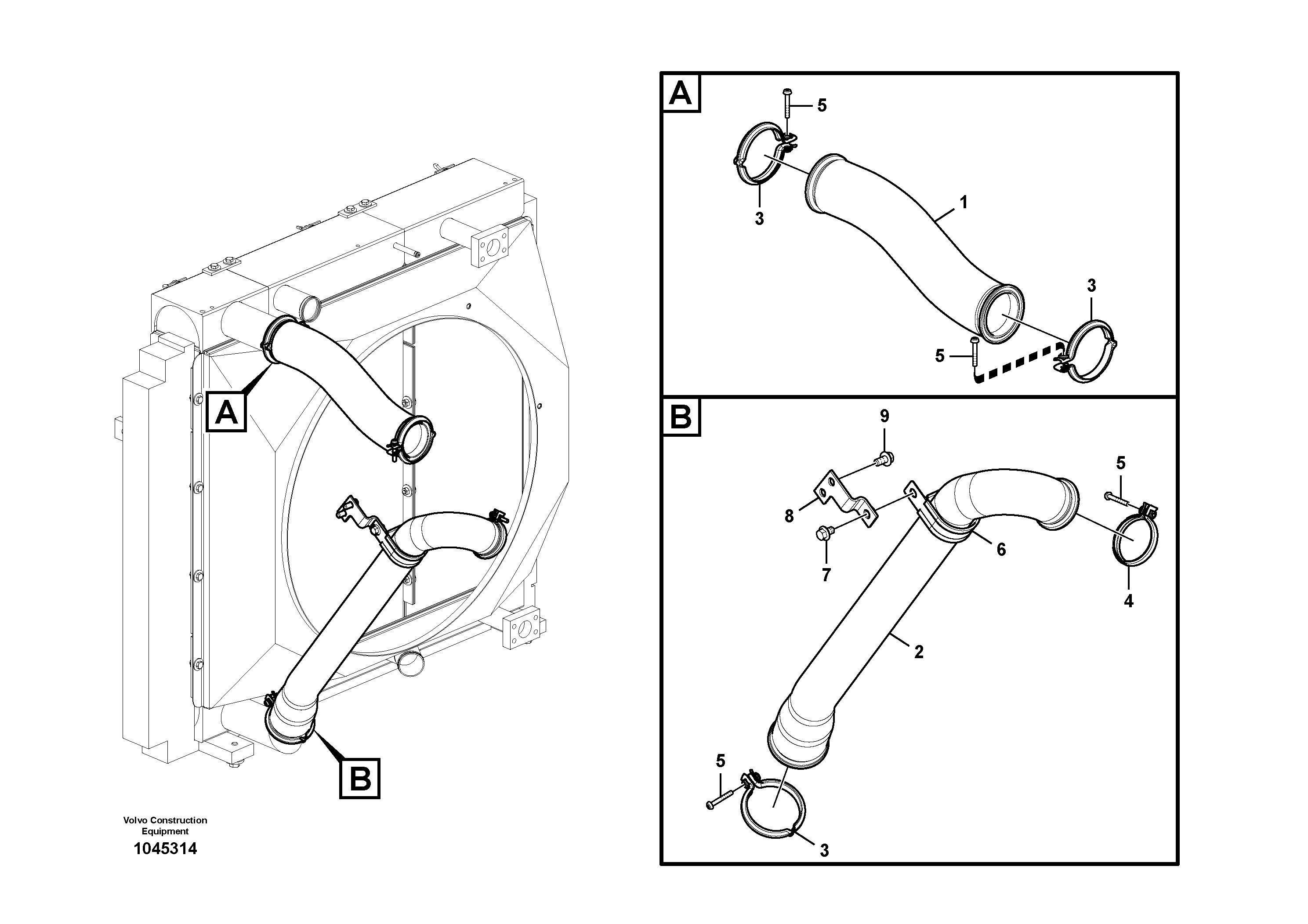Схема запчастей Volvo EW145B - 78879 Charge air cooler, plumbing EW145B PRIME S/N 15001-