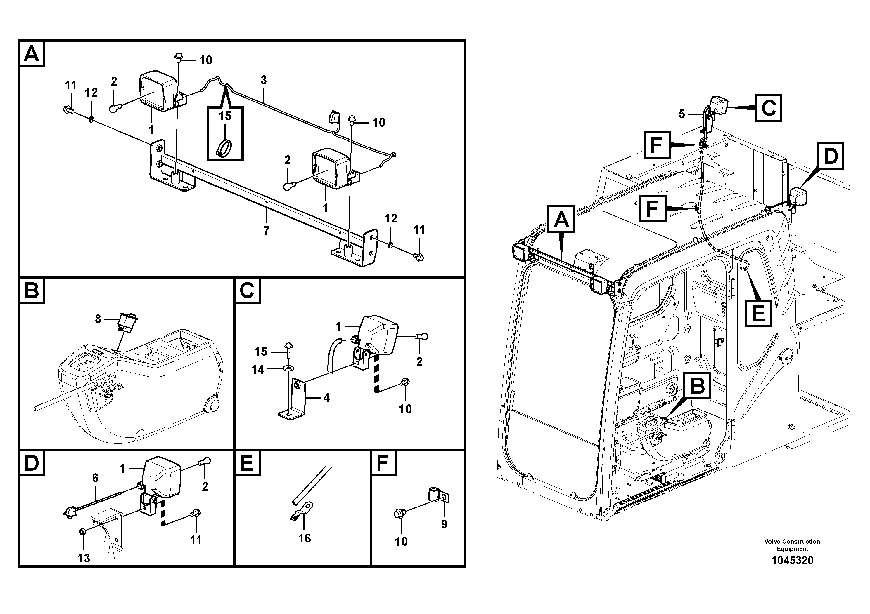 Схема запчастей Volvo EW145B - 14082 Work lights, extra EW145B PRIME S/N 15001-