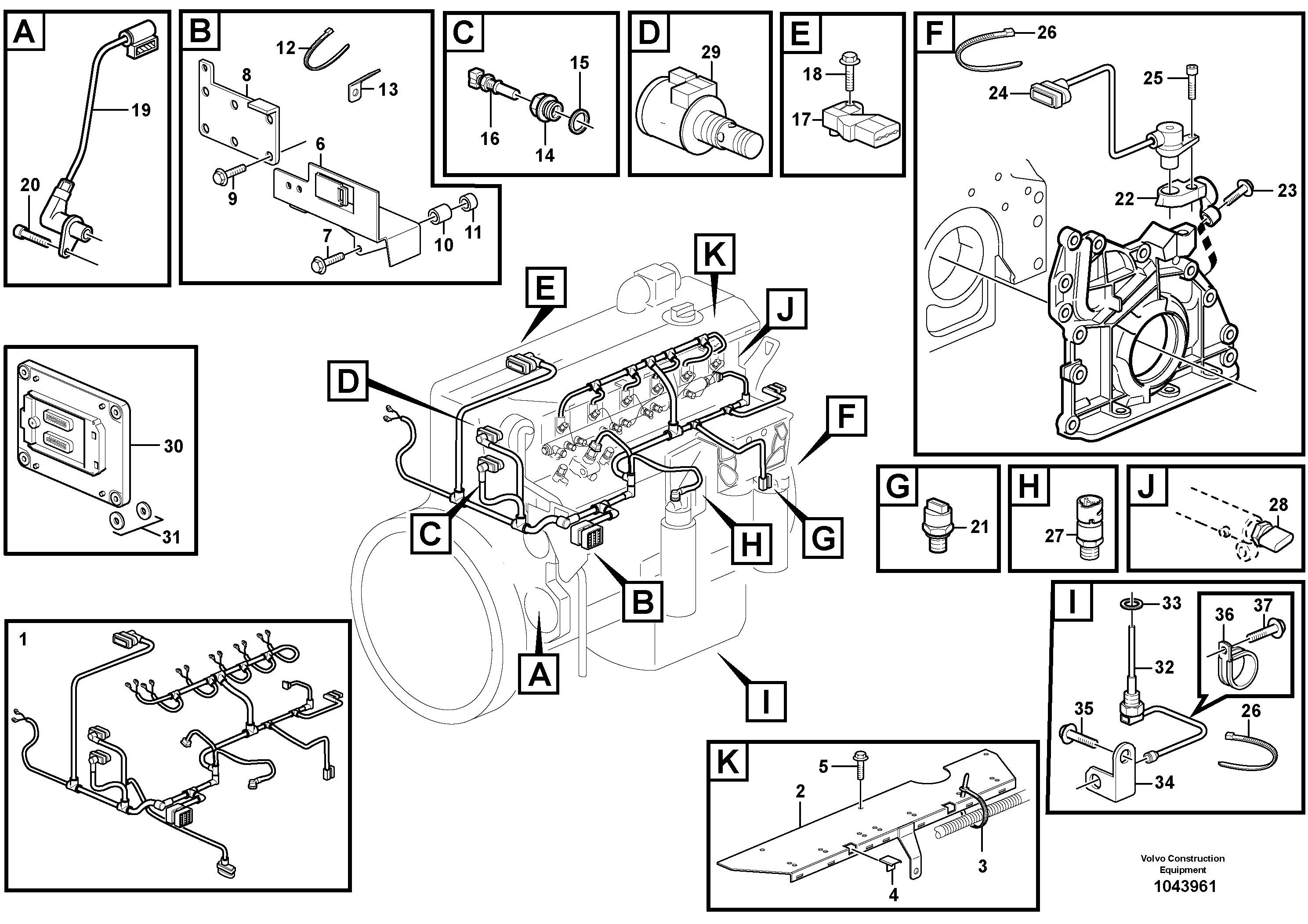 Схема запчастей Volvo EW145B - 69811 Cable harness, engine EW145B PRIME S/N 15001-