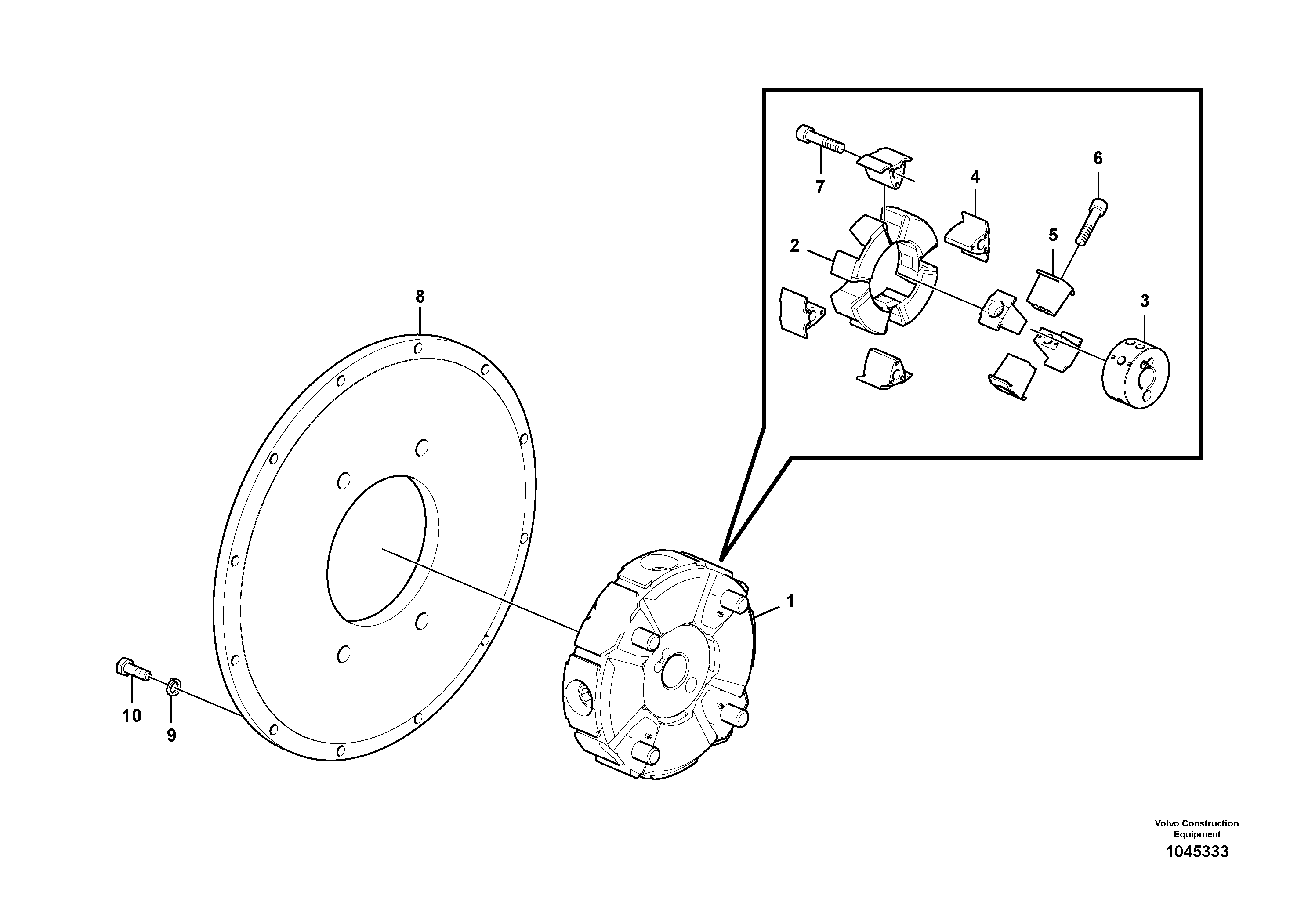 Схема запчастей Volvo EW145B - 34767 Pump gearbox with assembling parts EW145B PRIME S/N 15001-