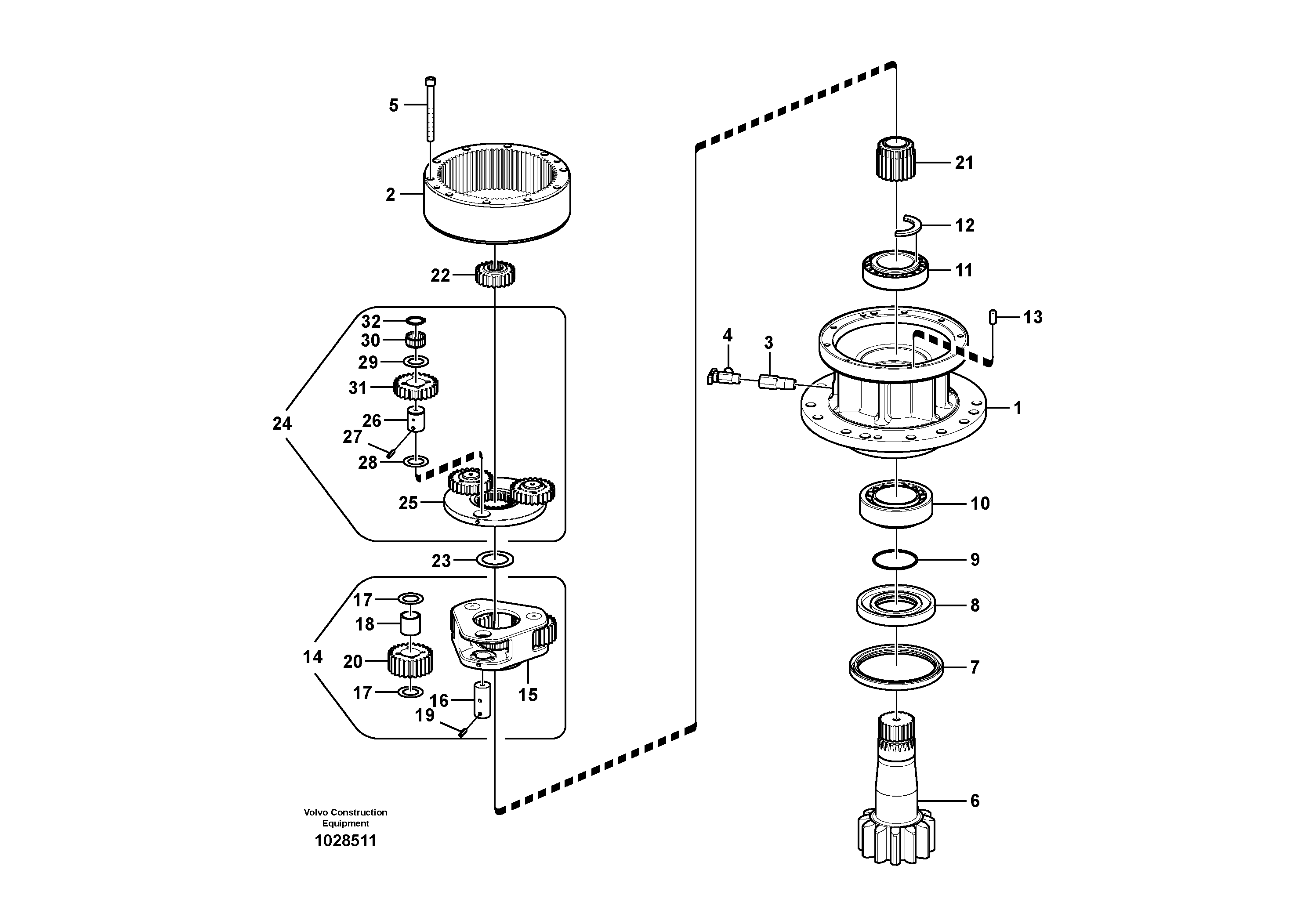 Схема запчастей Volvo EW145B - 93934 Swing gearbox EW145B PRIME S/N 15001-