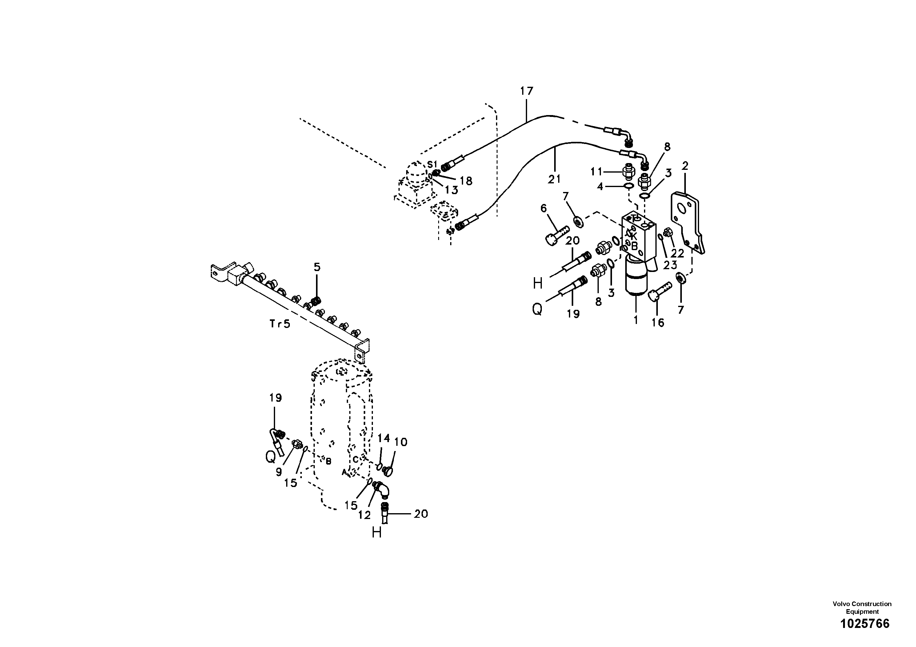 Схема запчастей Volvo EW145B - 18794 Hydraulic system, upper brake line EW145B