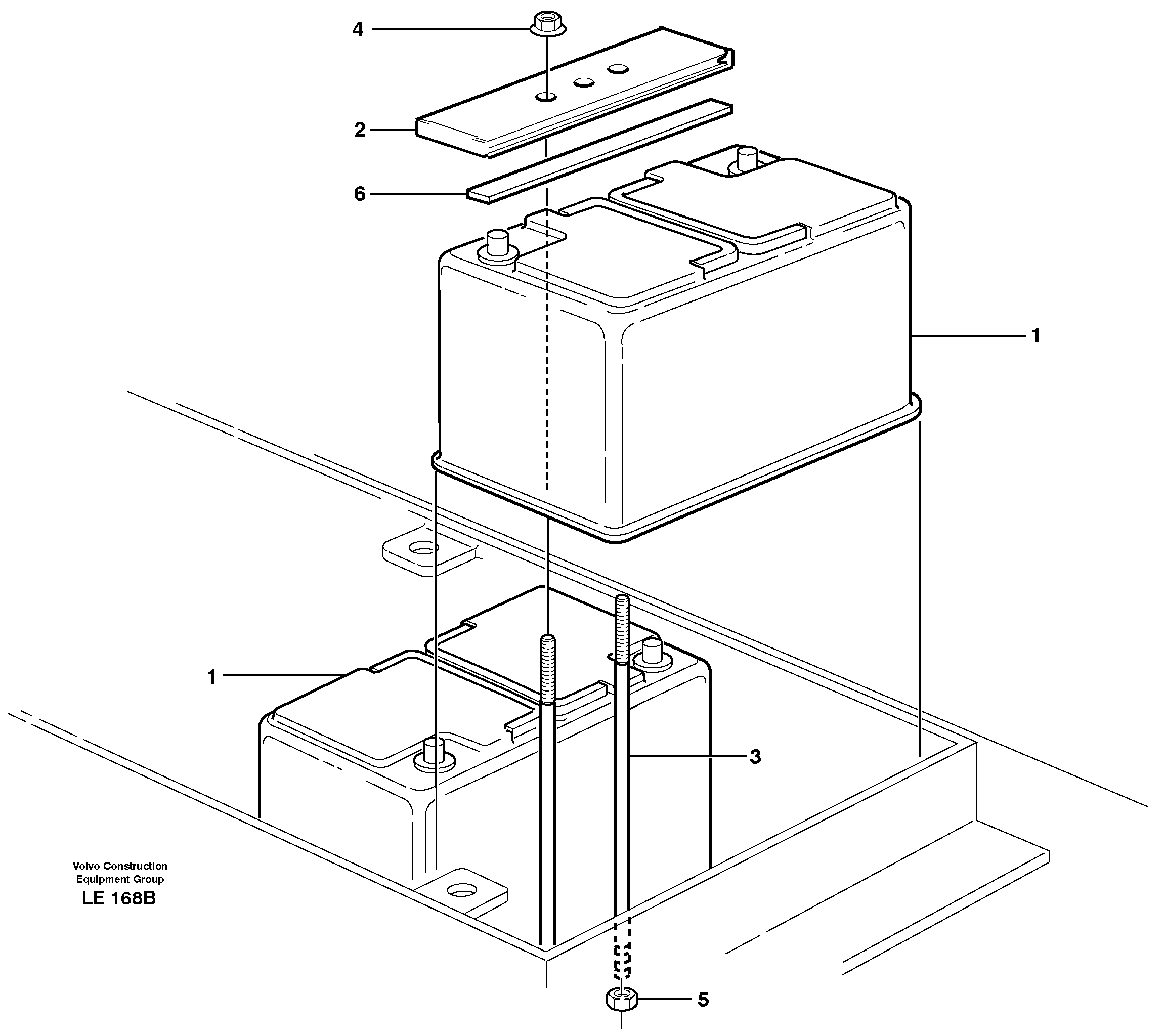 Схема запчастей Volvo EC160 - 60580 Battery with assembling details EC160 SER NO 1001-