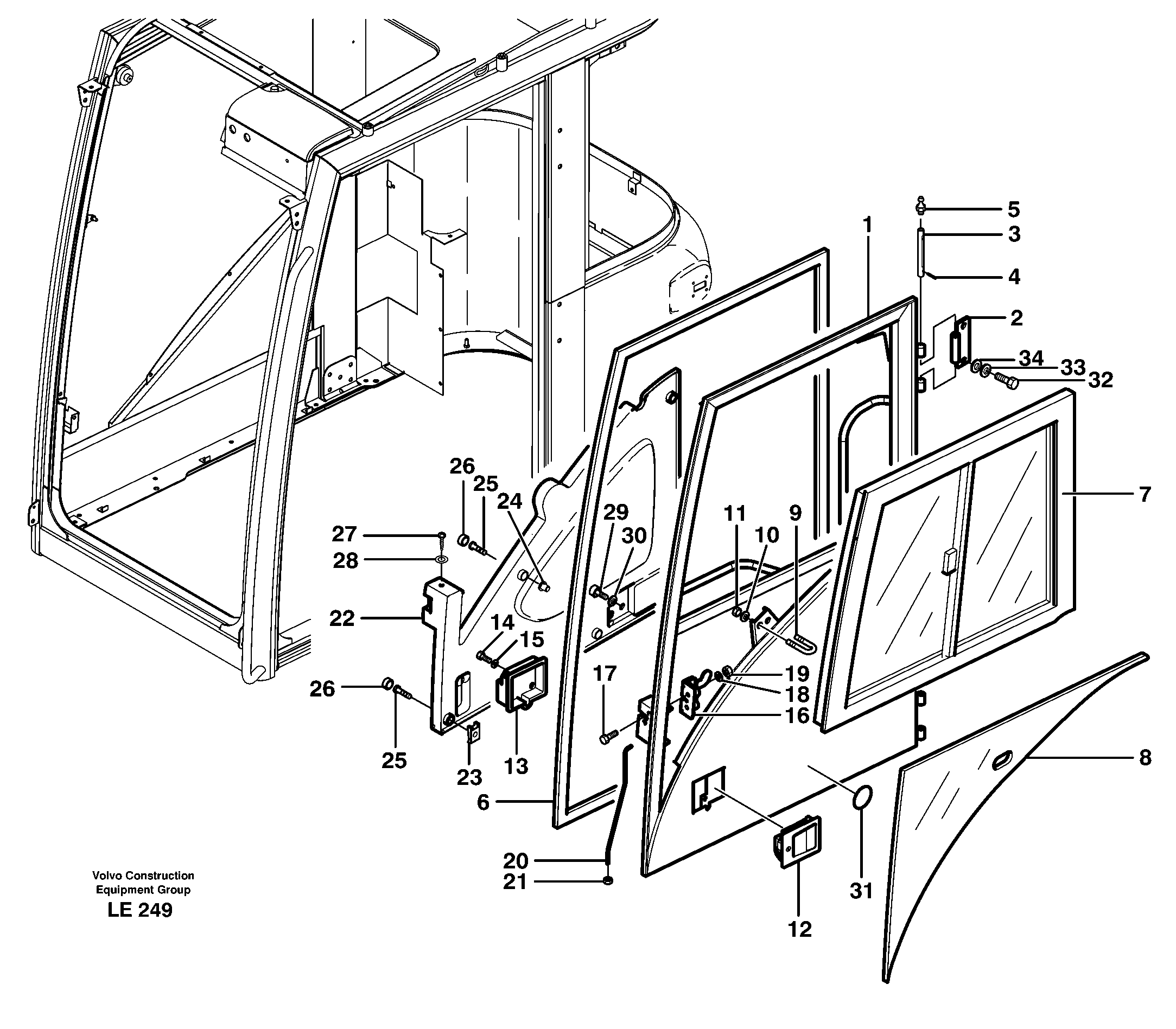 Схема запчастей Volvo EC160 - 35417 Door, operators cab EC160 SER NO 1001-