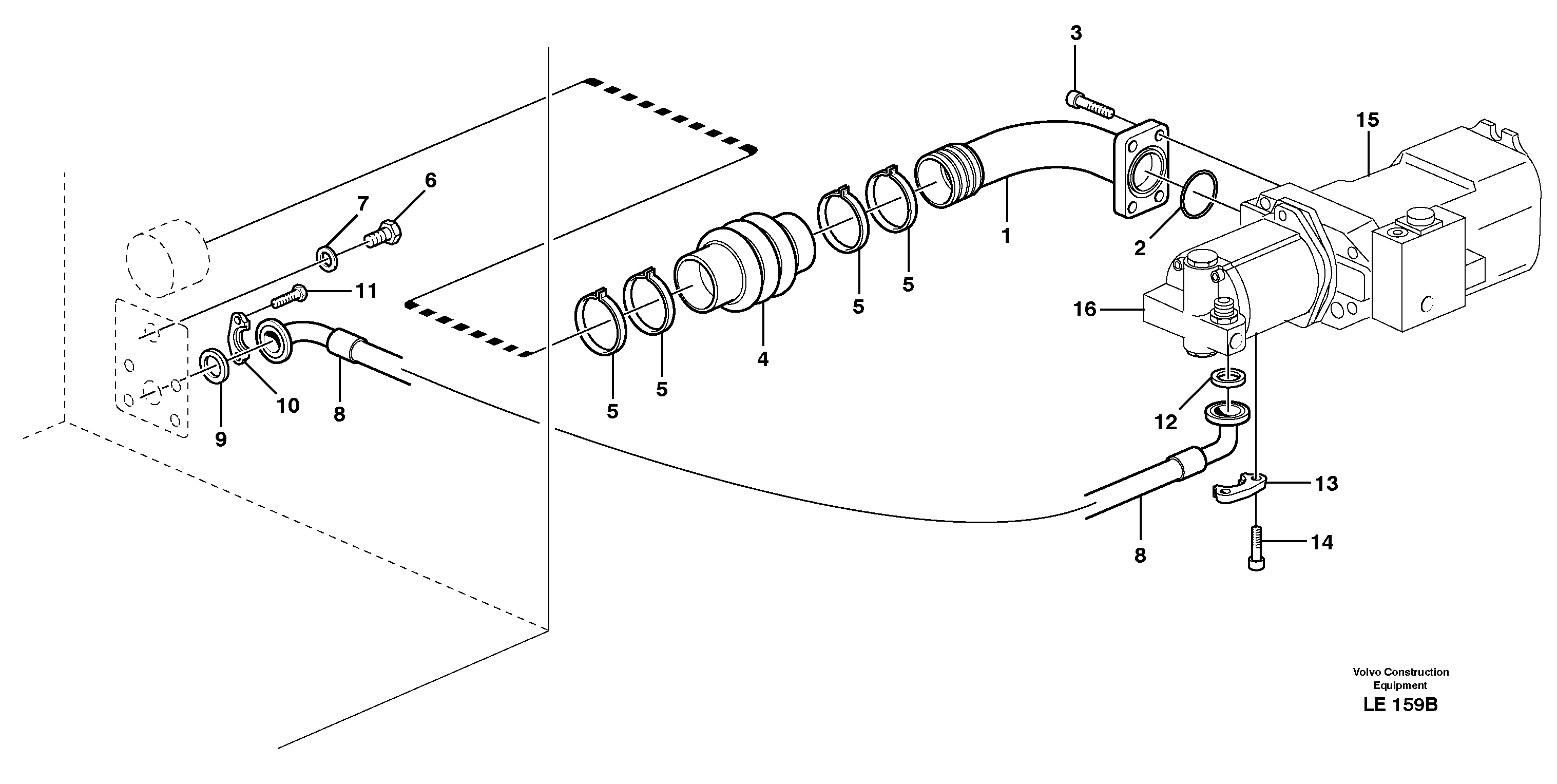 Схема запчастей Volvo EC160 - 68417 Hydraulic system suction lines EC160 SER NO 1001-