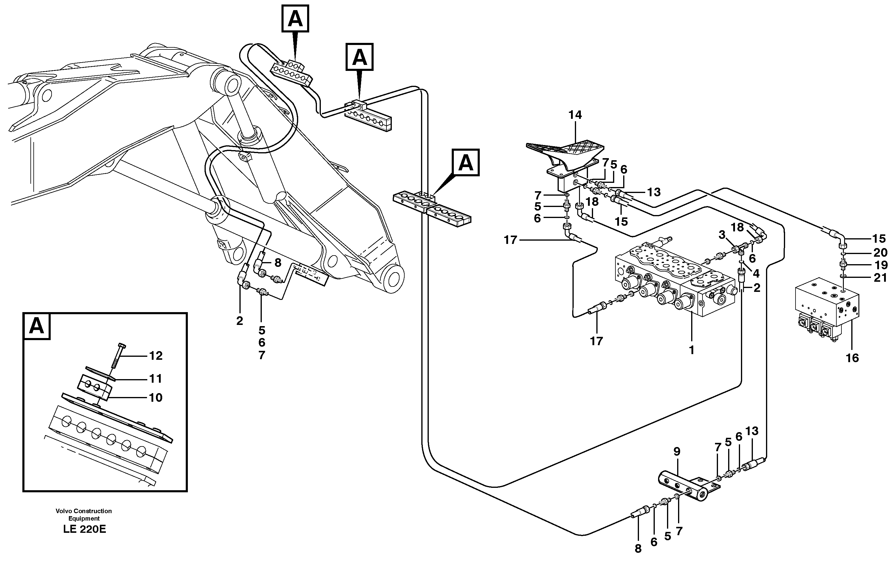 Схема запчастей Volvo EC160 - 16858 Servo hydraulics, adjustable boom. X2 EC160 SER NO 1001-