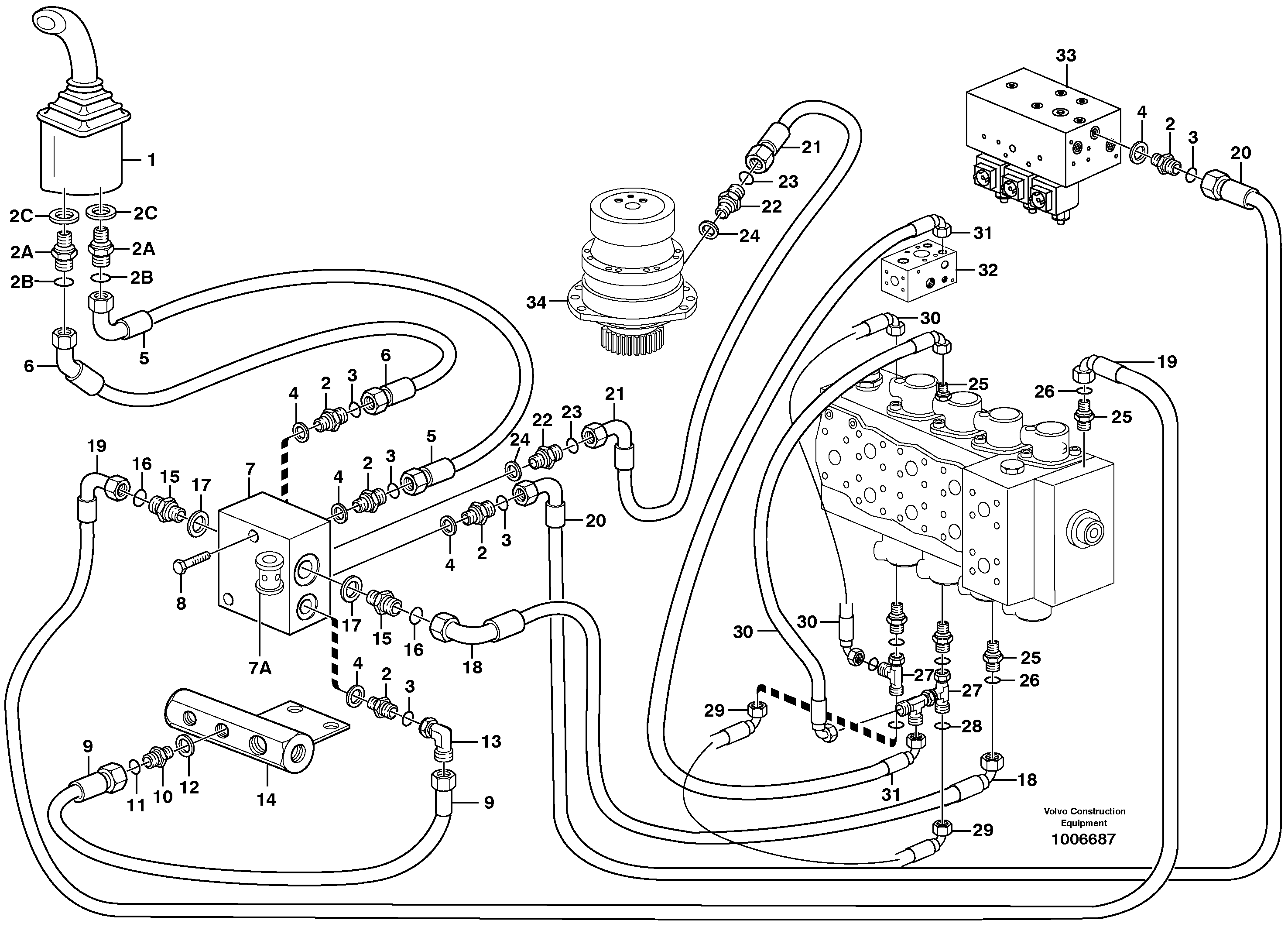 Схема запчастей Volvo EC160 - 19913 Servo hydraulics, Slewing EC160 SER NO 1001-