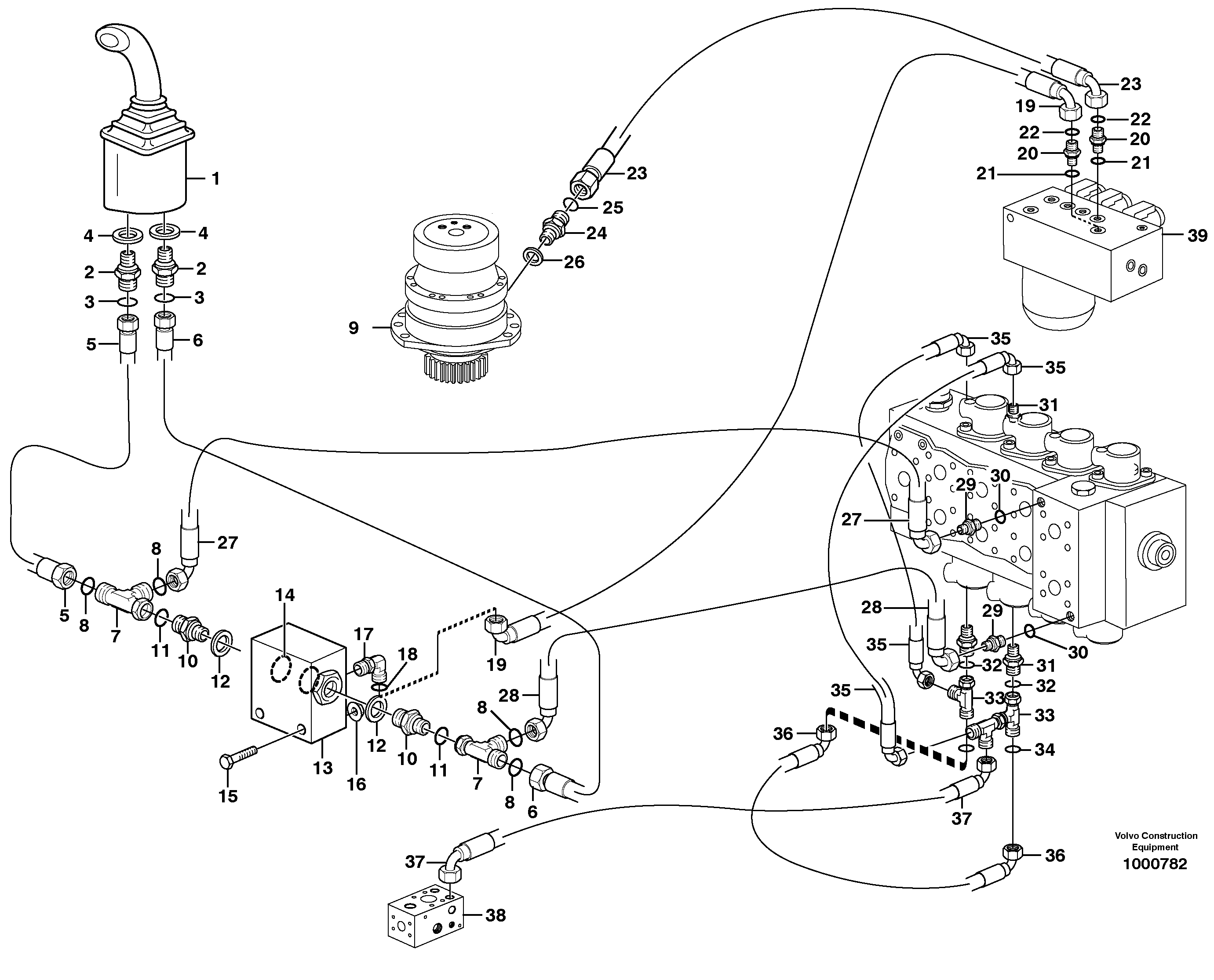 Схема запчастей Volvo EC160 - 19914 Servo hydraulics, Slewing EC160 SER NO 1001-