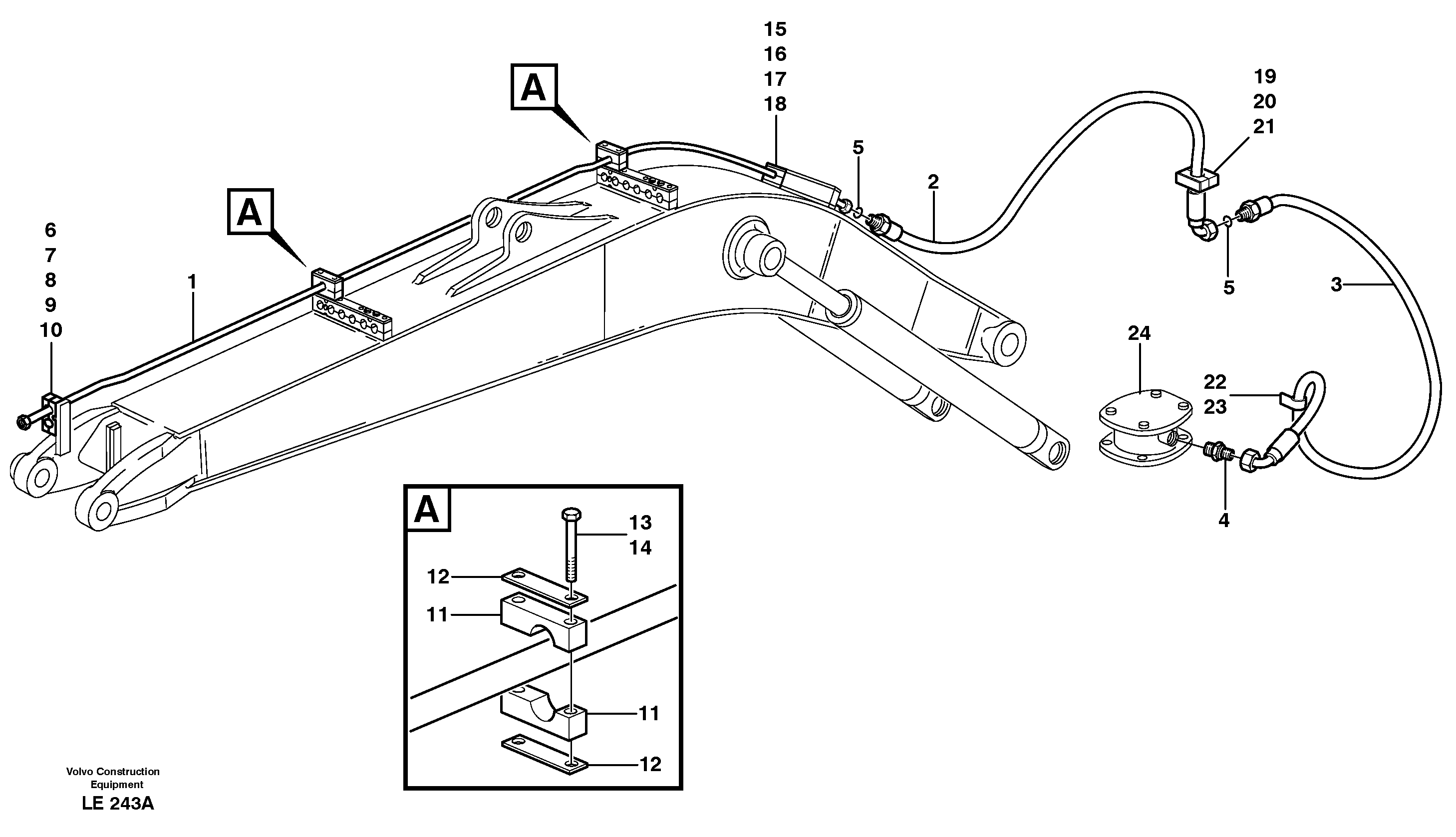 Схема запчастей Volvo EC160 - 38756 Hammer hydraulics on mono boom, return line EC160 SER NO 1001-
