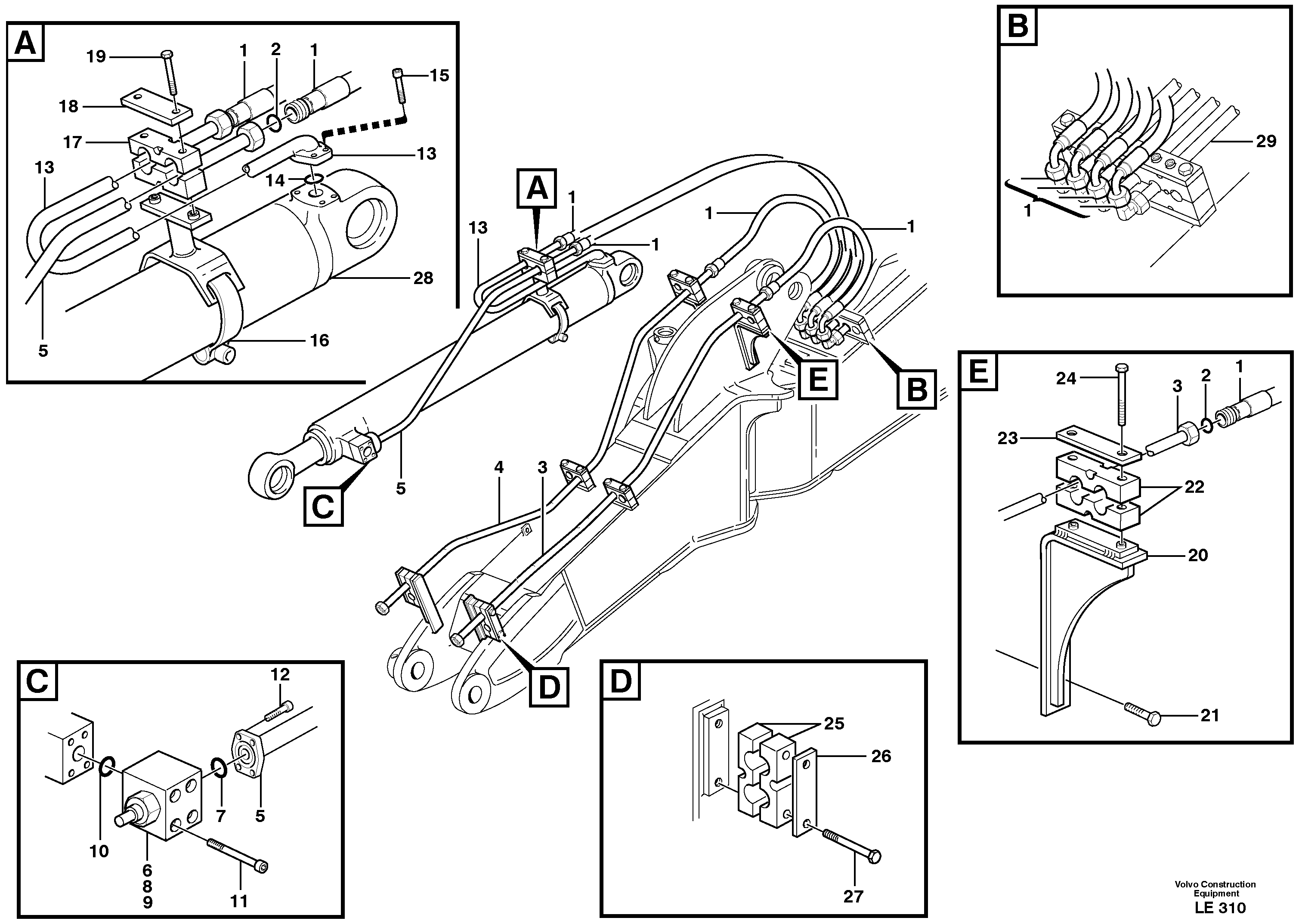 Схема запчастей Volvo EC160 - 91449 Hydr. equipm. on boom, front, offset EC160 SER NO 1001-