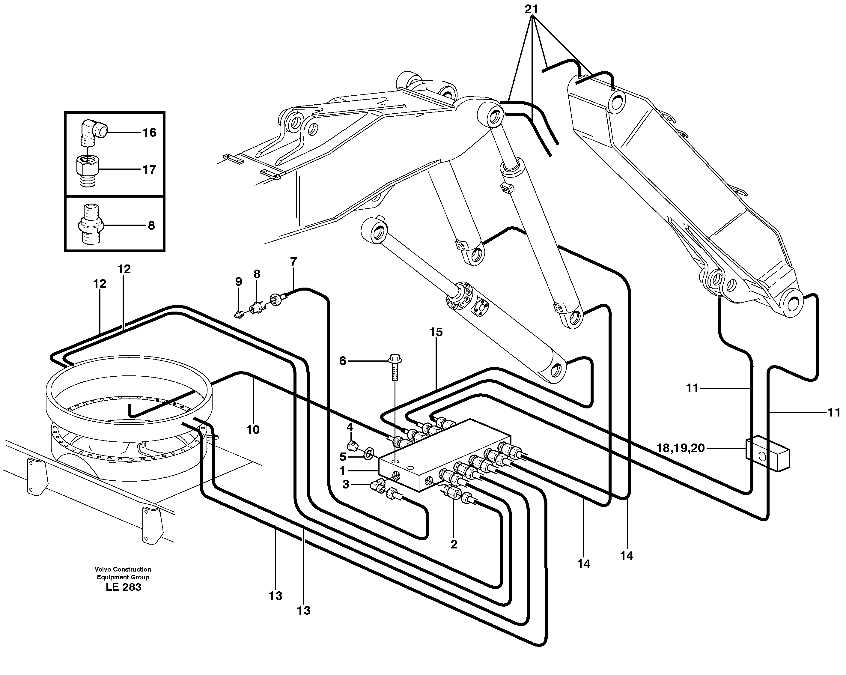 Схема запчастей Volvo EC160 - 10102 Central lubrication. slewing, adjustable boom EC160 SER NO 1001-
