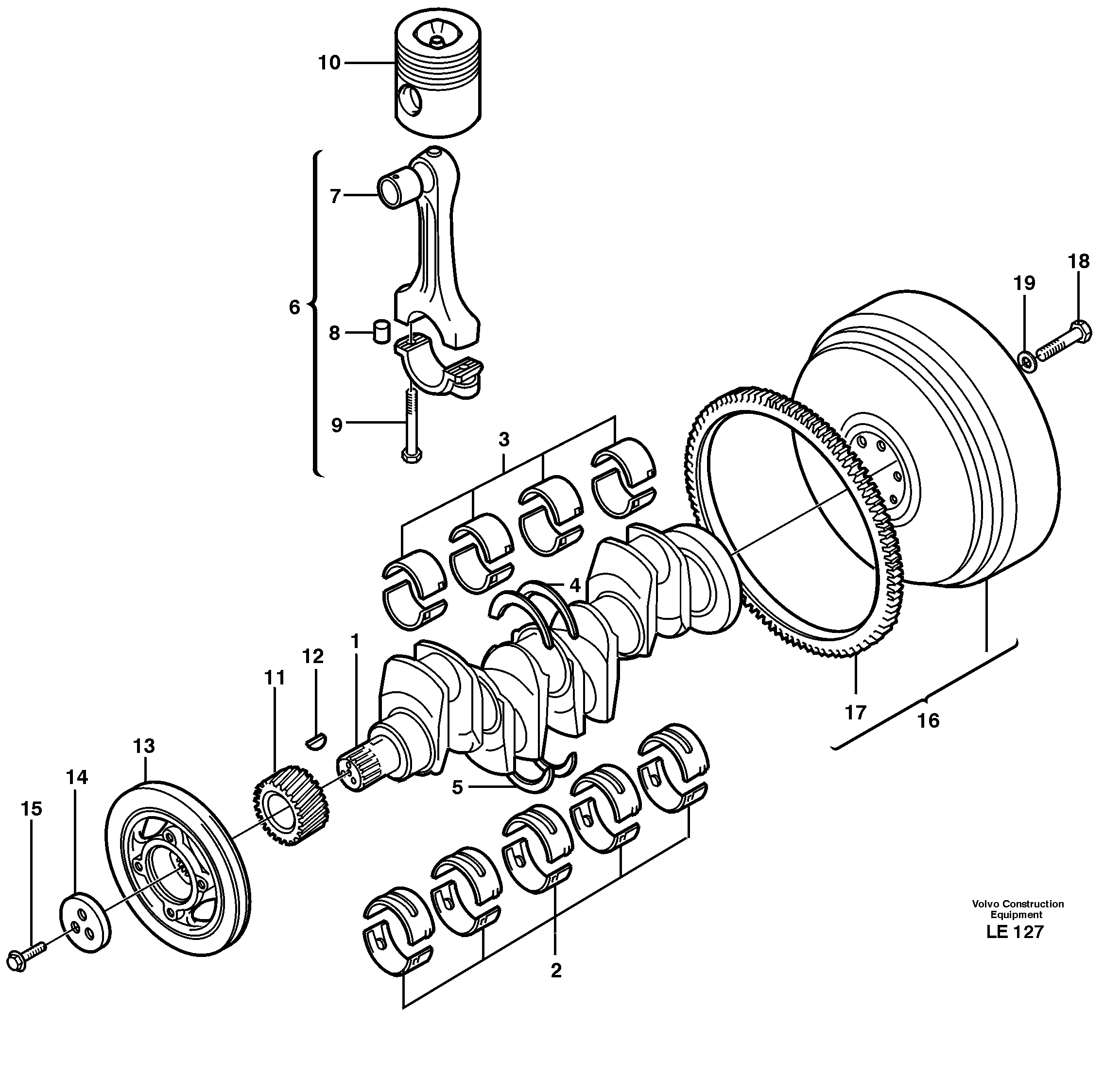 Схема запчастей Volvo EC160 - 35130 Crankshaft and related parts EC160 SER NO 1001-
