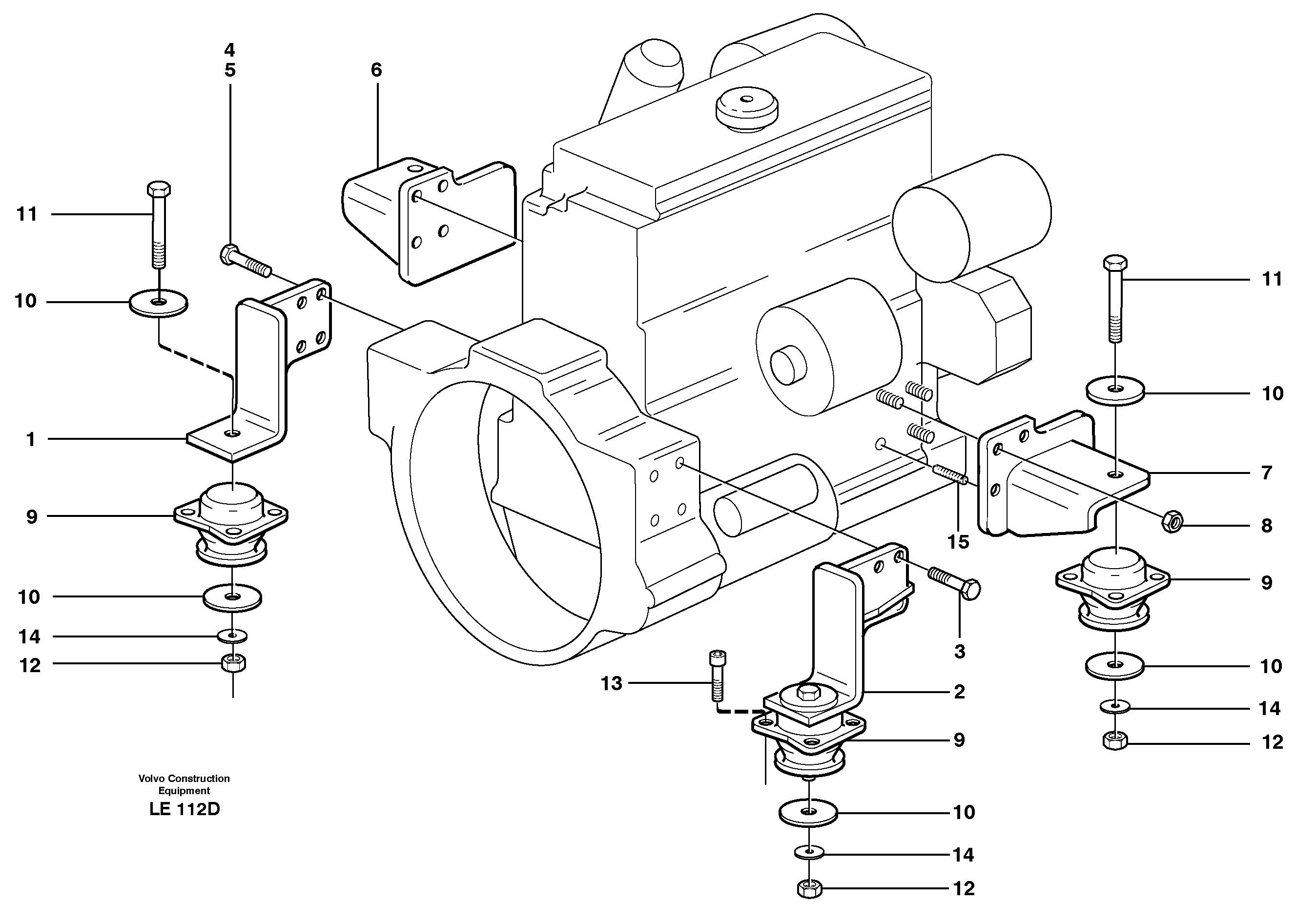 Схема запчастей Volvo EC160 - 15589 Установка двигателя EC160 SER NO 1001-