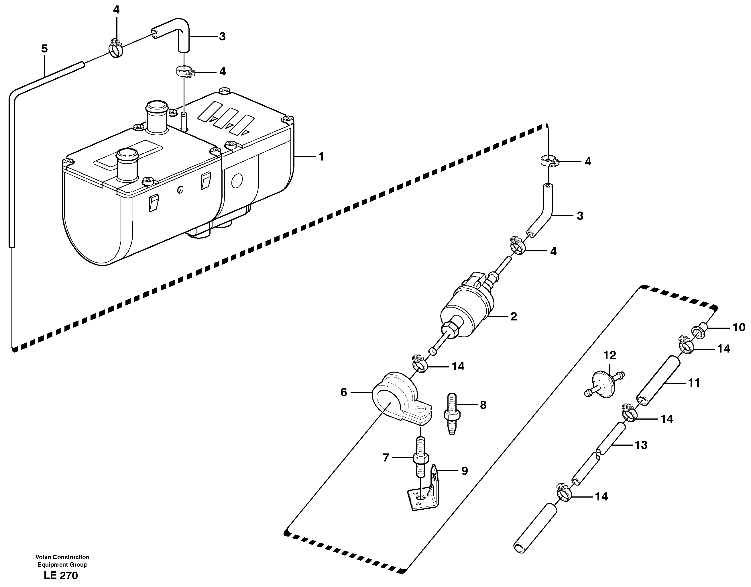 Схема запчастей Volvo EC160 - 43774 Fuel system, diesel heater EC160 SER NO 1001-