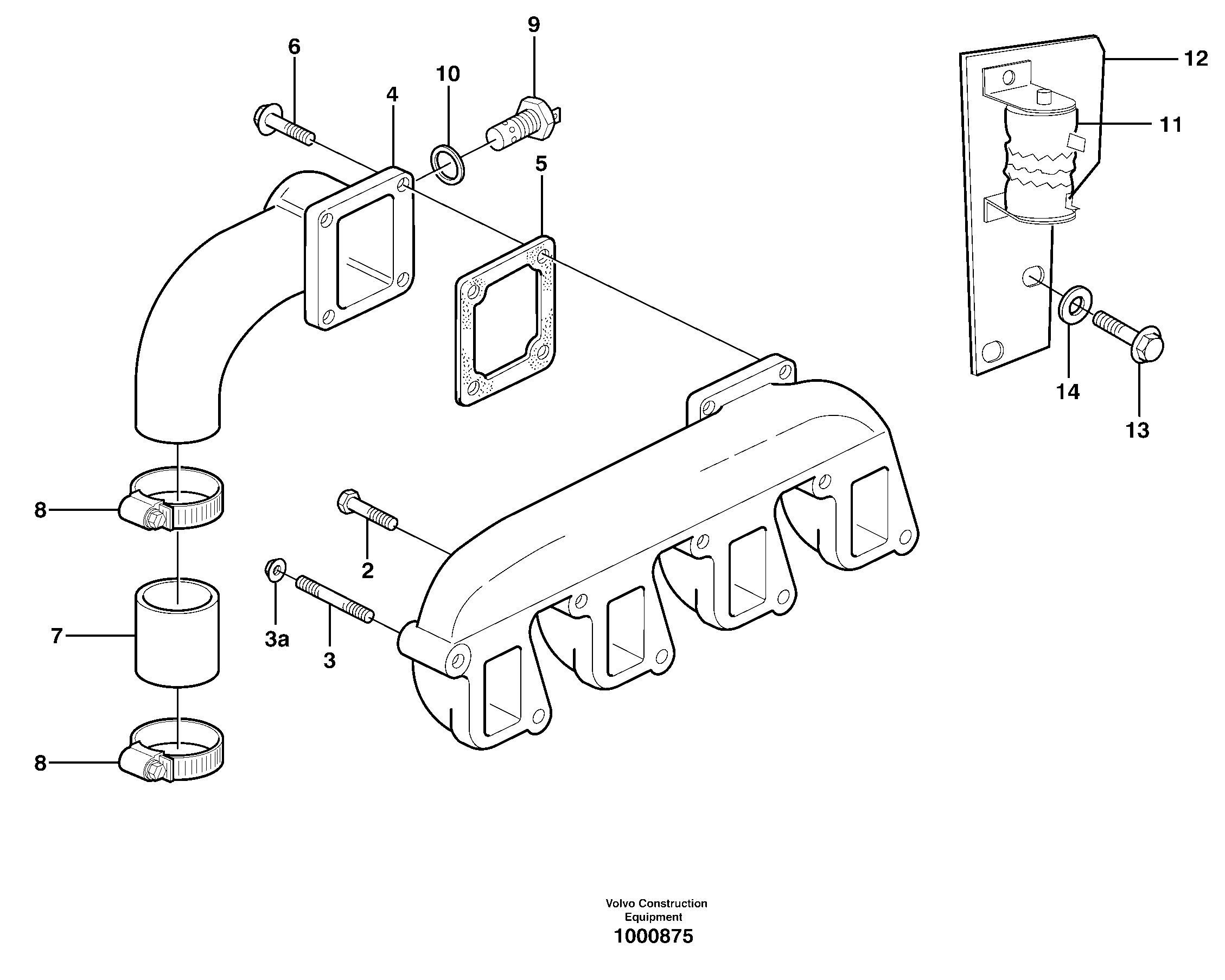 Схема запчастей Volvo EC160 - 82150 Induction manifold with fitting parts EC160 SER NO 1001-