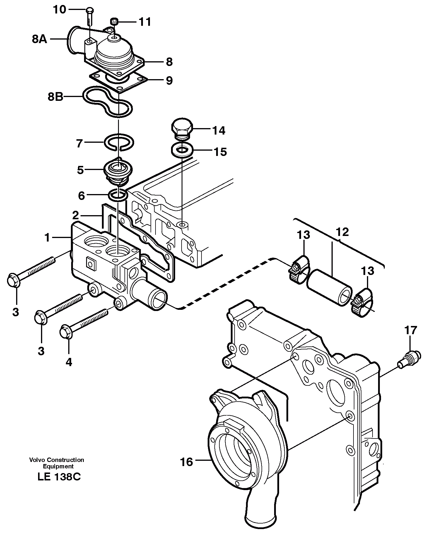 Схема запчастей Volvo EC160 - 33761 Thermostat housing EC160 SER NO 1001-