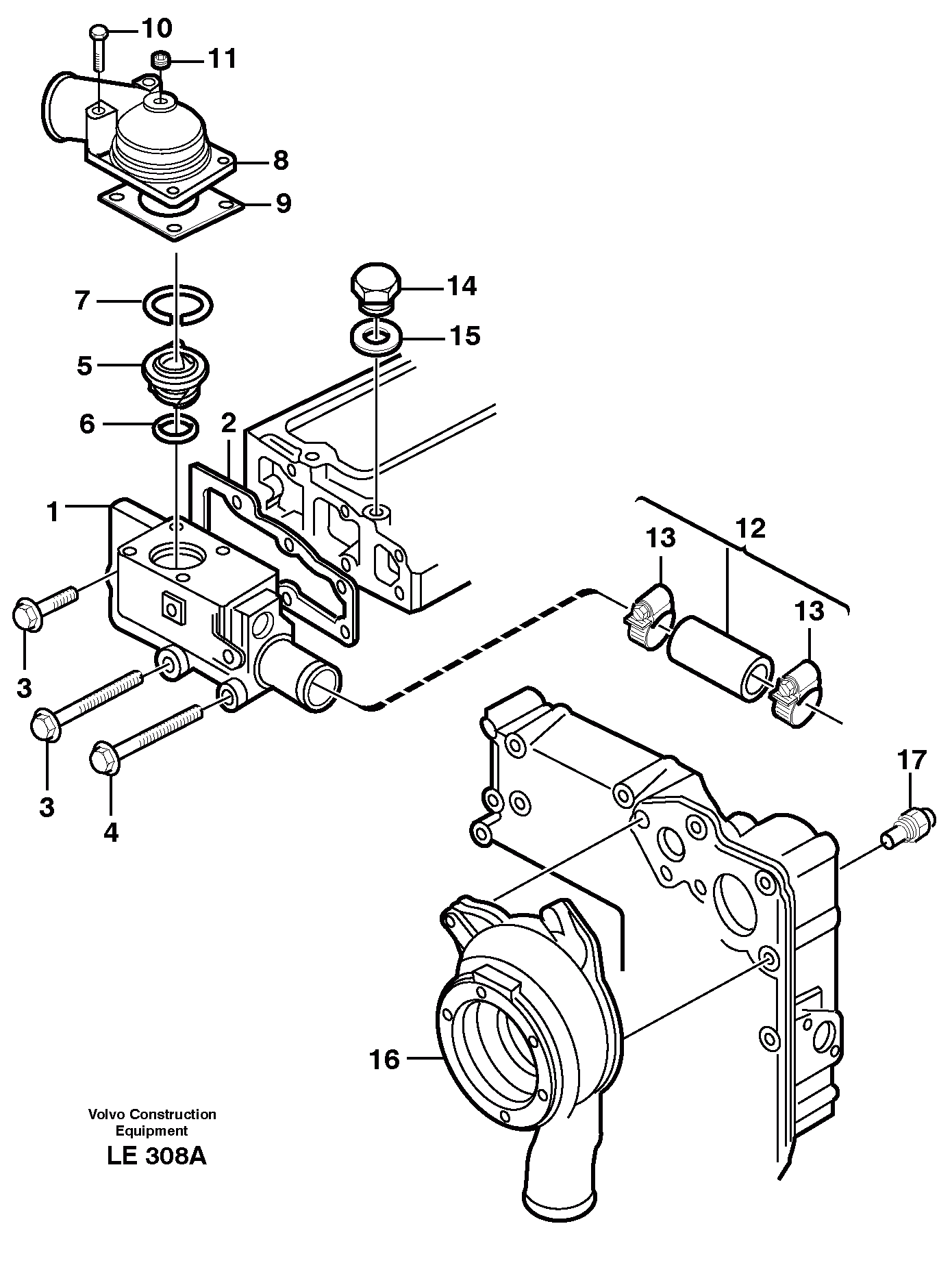 Схема запчастей Volvo EC160 - 33764 Thermostat housing EC160 SER NO 1001-
