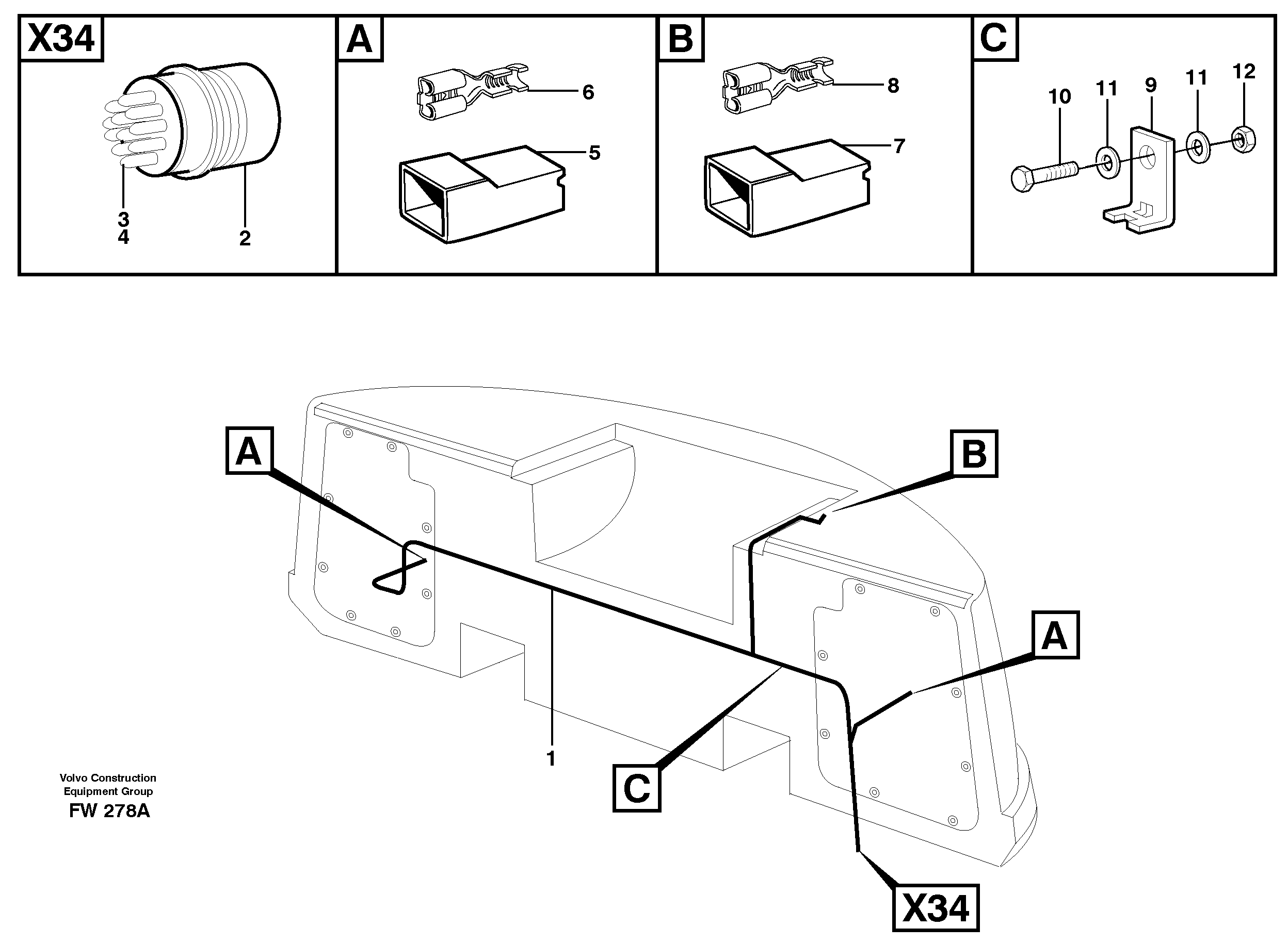 Схема запчастей Volvo EC280 - 90091 Cable harnesses, load weight EC280 SER NO 1001-