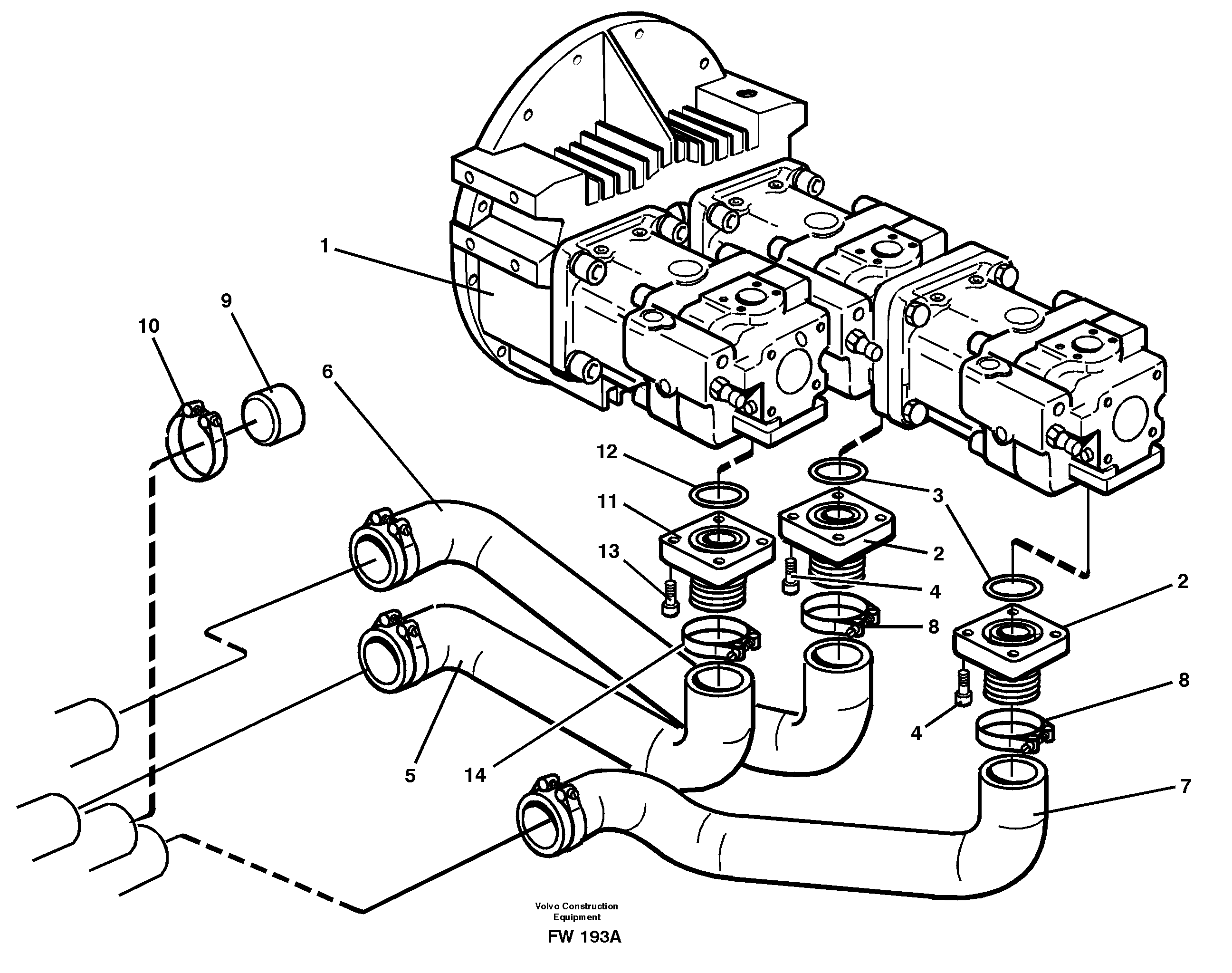 Схема запчастей Volvo EC280 - 20554 Hydraulic system suction lines EC280 SER NO 1001-