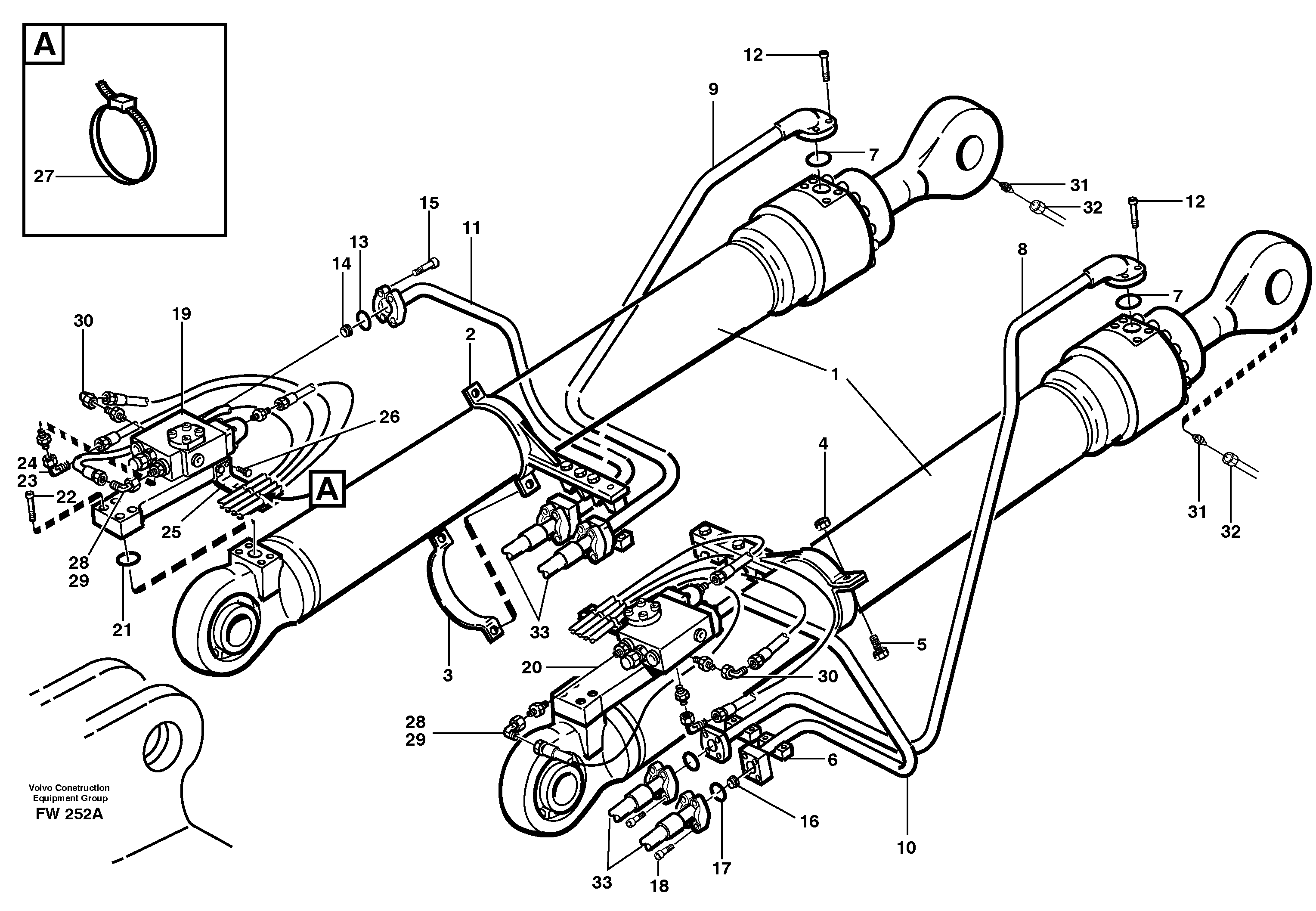 Схема запчастей Volvo EC280 - 62494 Cylinder hydraulics, backhoe boom EC280 SER NO 1001-