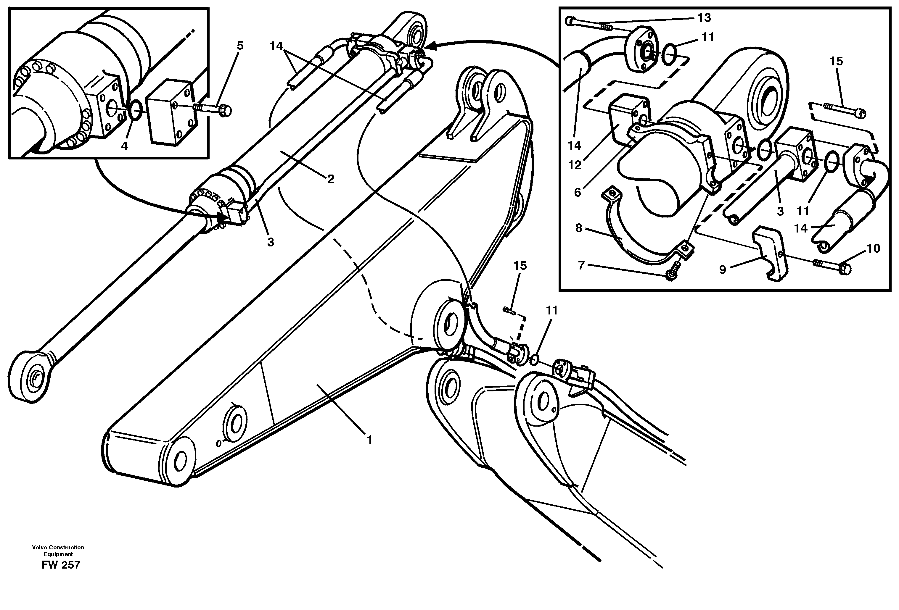 Схема запчастей Volvo EC280 - 62495 Cylinder hydraulics, bucket EC280 SER NO 1001-