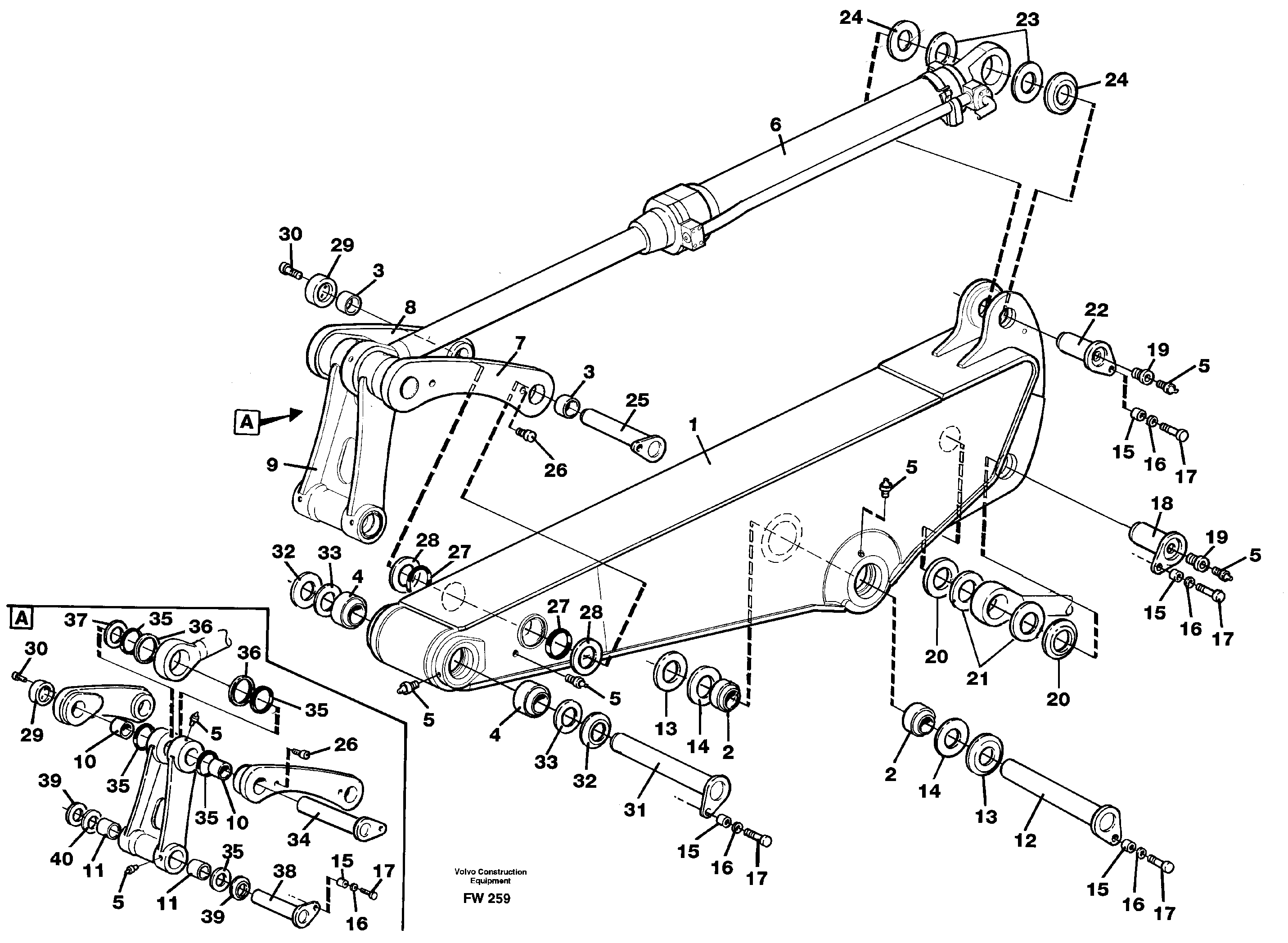 Схема запчастей Volvo EC280 - 12558 Backhoe dipper arm incl. connections EC280 SER NO 1001-