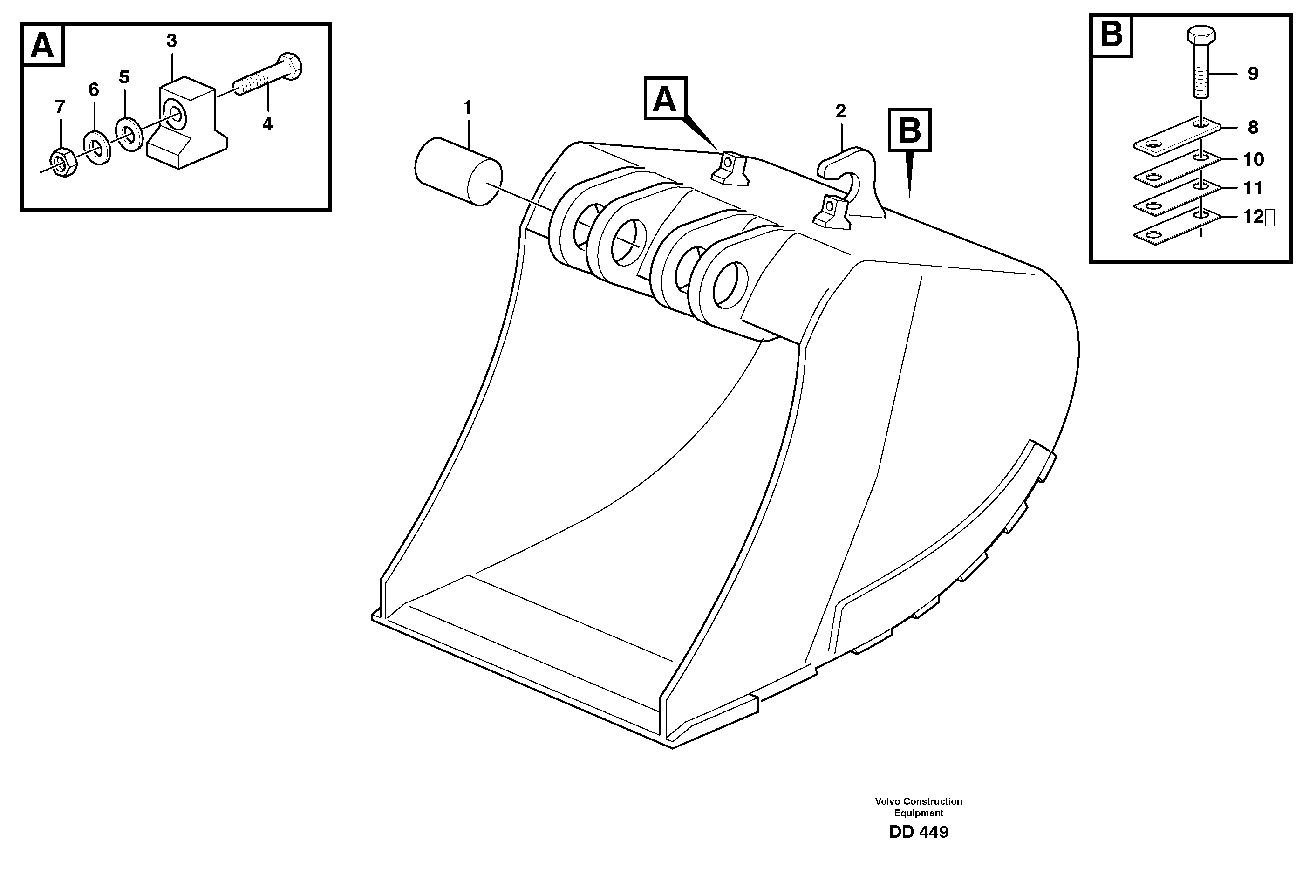 Схема запчастей Volvo EC340 - 28656 Buckets for quickfit, S1 - S2 ATTACHMENTS ATTACHMENTS BUCKETS