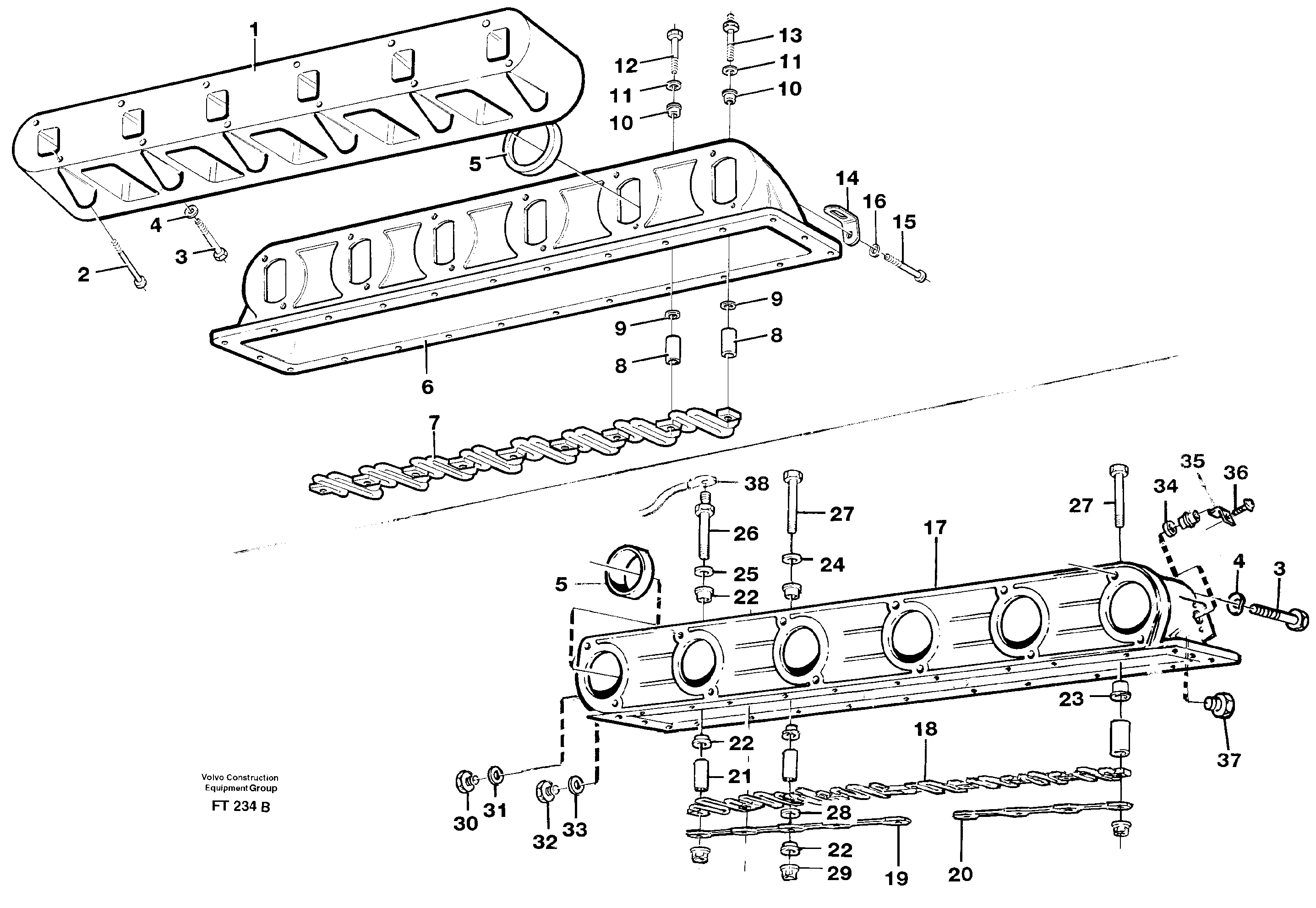 Схема запчастей Volvo EC340 - 87871 Induction manifold with fitting parts EC340 SER NO 1001-