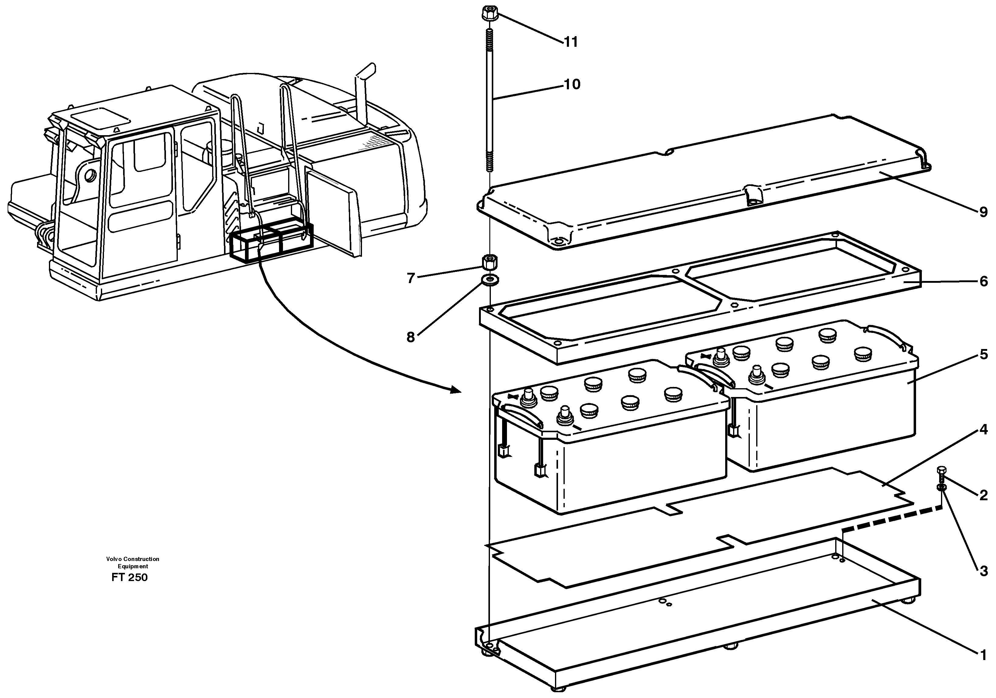 Схема запчастей Volvo EC340 - 82757 Battery with assembling details EC340 SER NO 1001-