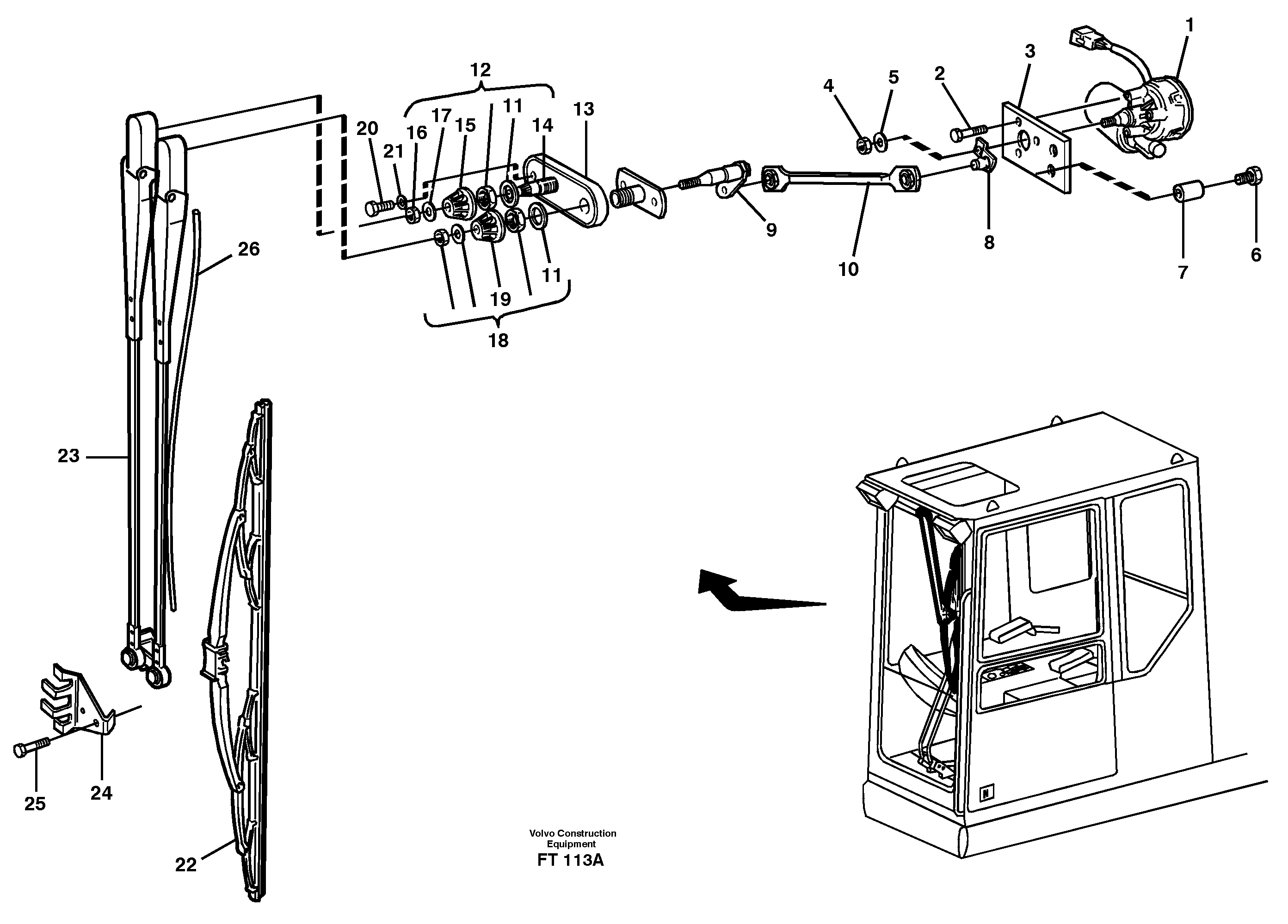 Схема запчастей Volvo EC340 - 81971 Windscreen wiper, upper EC340 SER NO 1001-