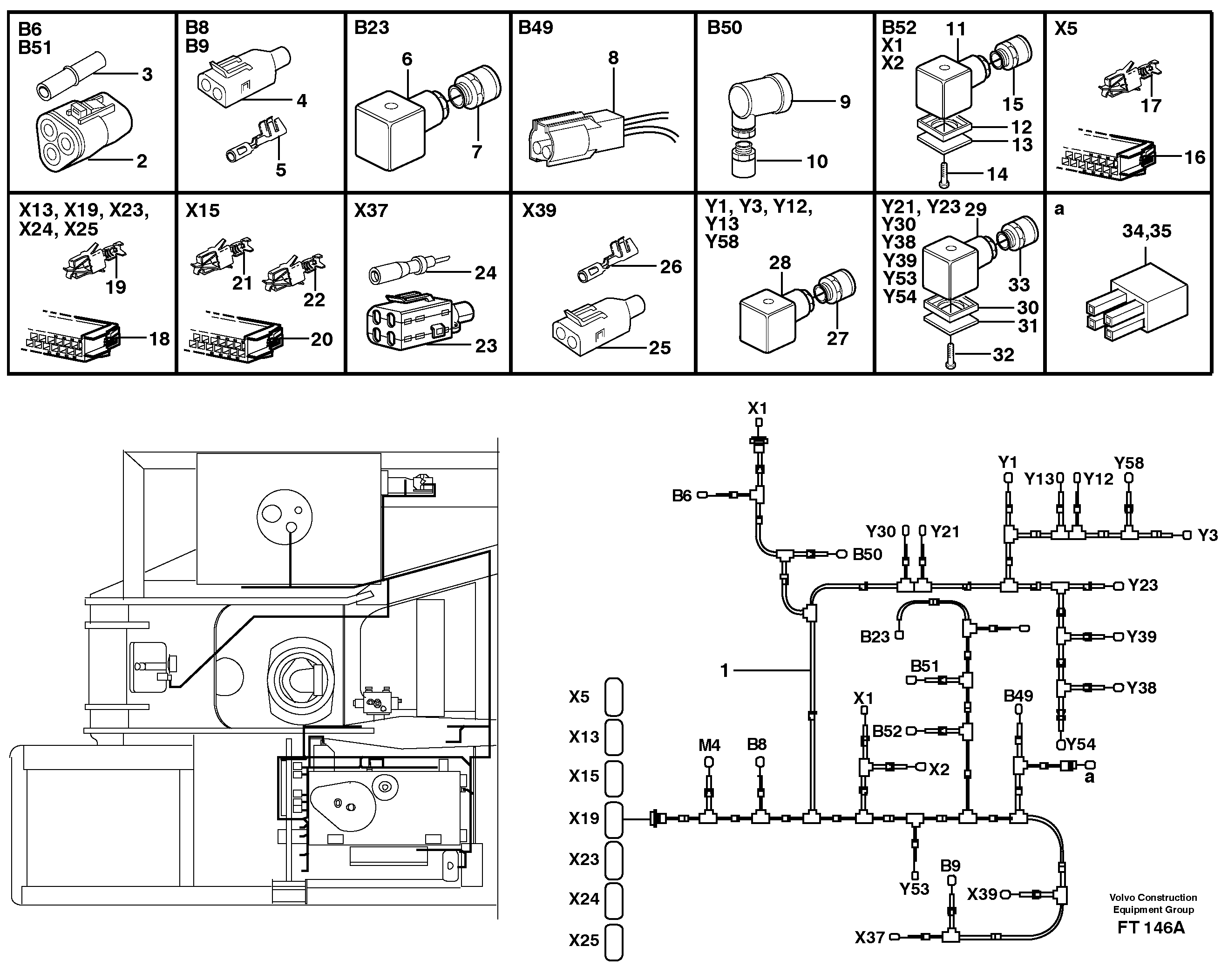 Схема запчастей Volvo EC340 - 82709 Cable harness, upper section EC340 SER NO 1001-
