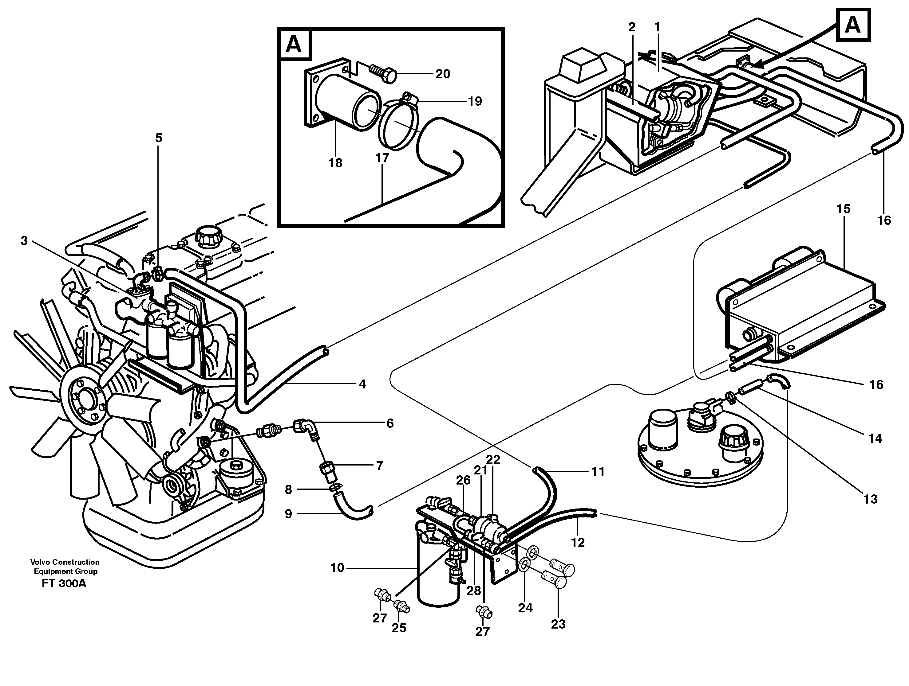 Схема запчастей Volvo EC340 - 85844 Diesel heater, Installation EC340 SER NO 1001-
