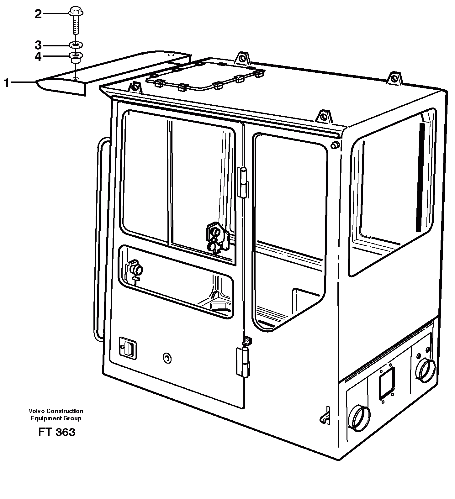 Схема запчастей Volvo EC340 - 68351 Sun visor, outer EC340 SER NO 1001-
