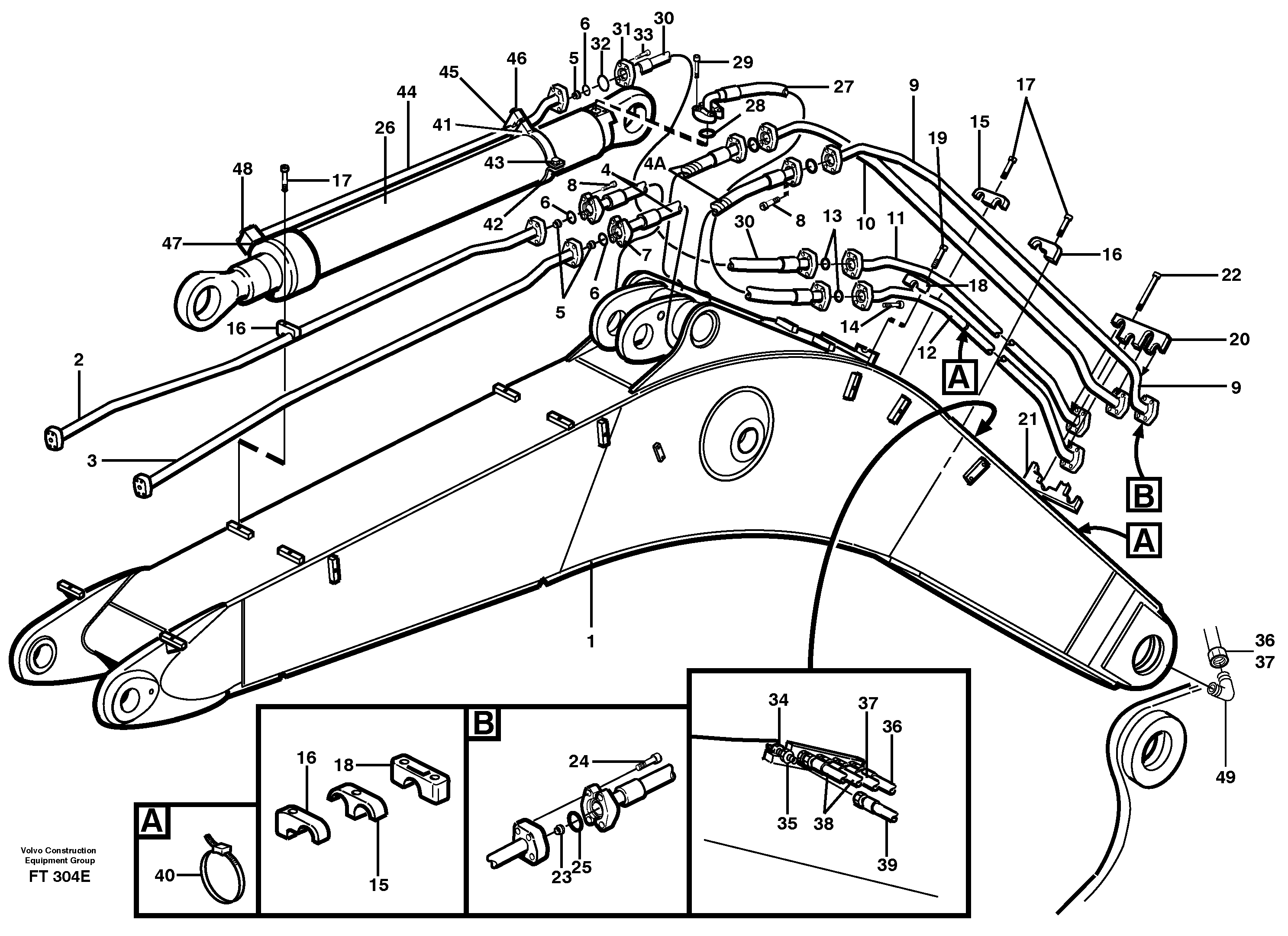 Схема запчастей Volvo EC340 - 68117 Hydraulic system, backhoeboom, 6,0m Me, 6,7m, 7,0m EC340 SER NO 1001-