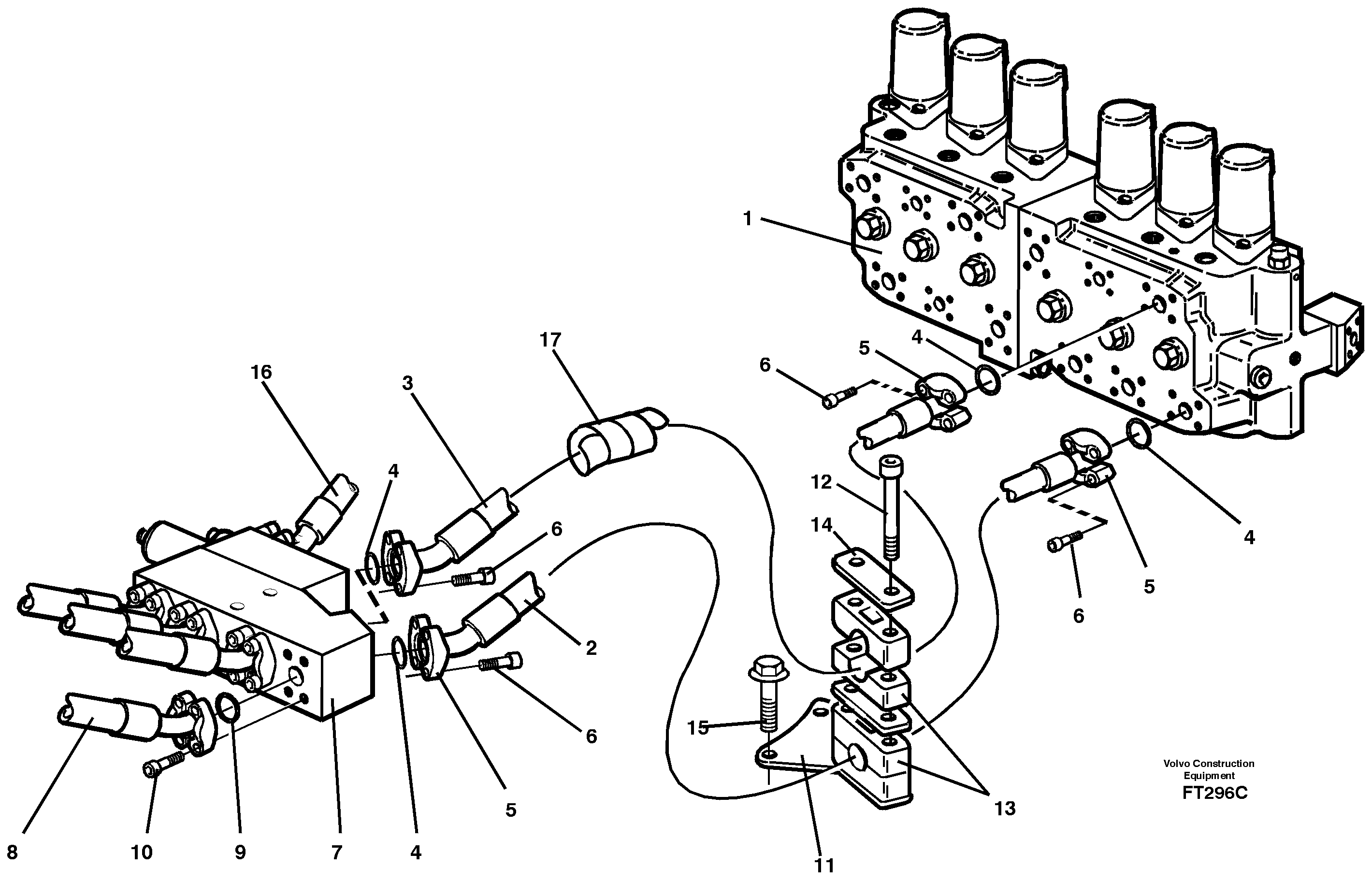 Схема запчастей Volvo EC340 - 71702 Hydraulic system, boom EC340 SER NO 1001-