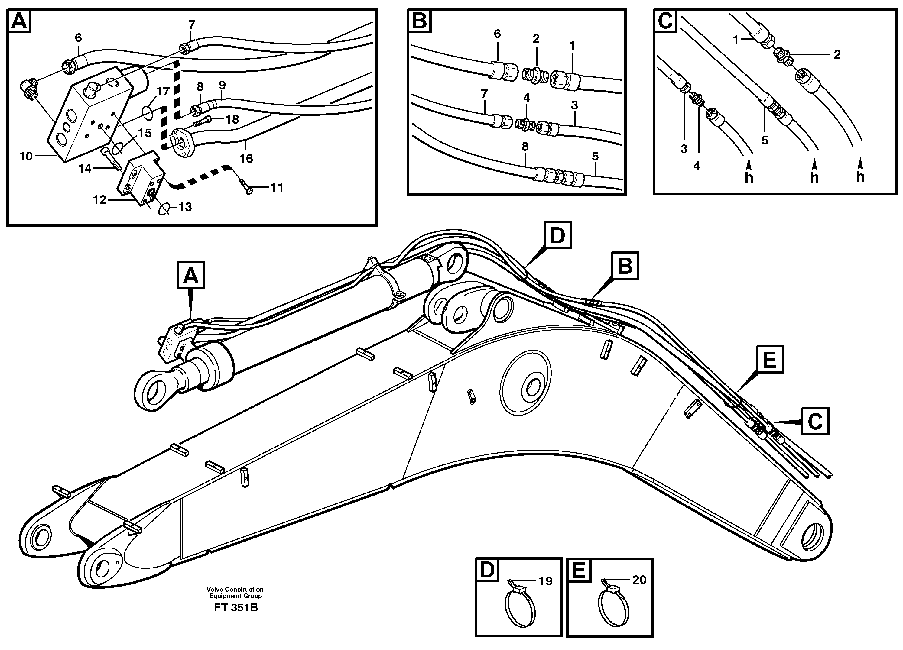 Схема запчастей Volvo EC340 - 68048 Servo hydraulics, Hose break valve EC340 SER NO 1001-