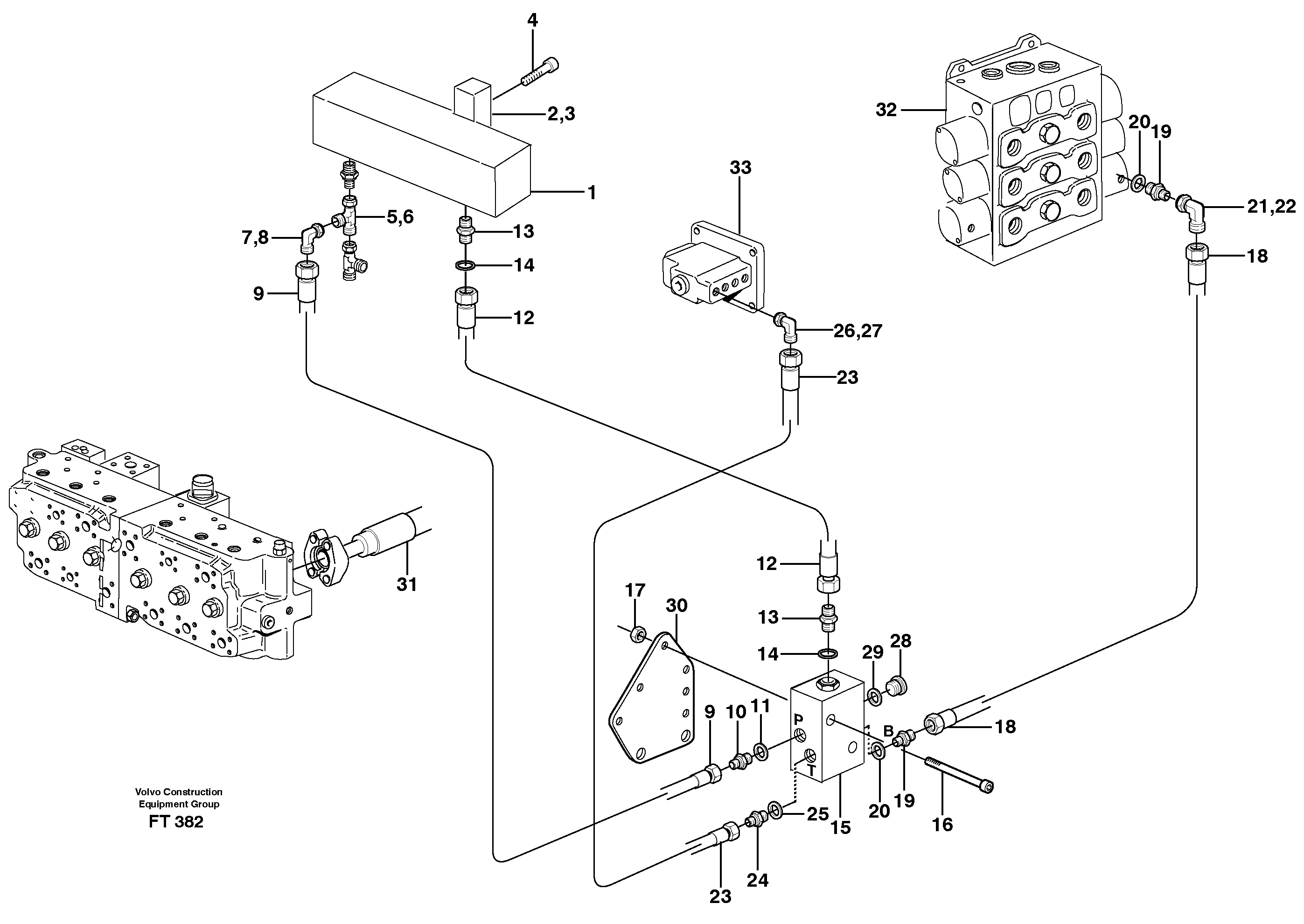 Схема запчастей Volvo EC340 - 69882 Servo hydraulics, servo hydr. 2 pumps EC340 SER NO 1001-