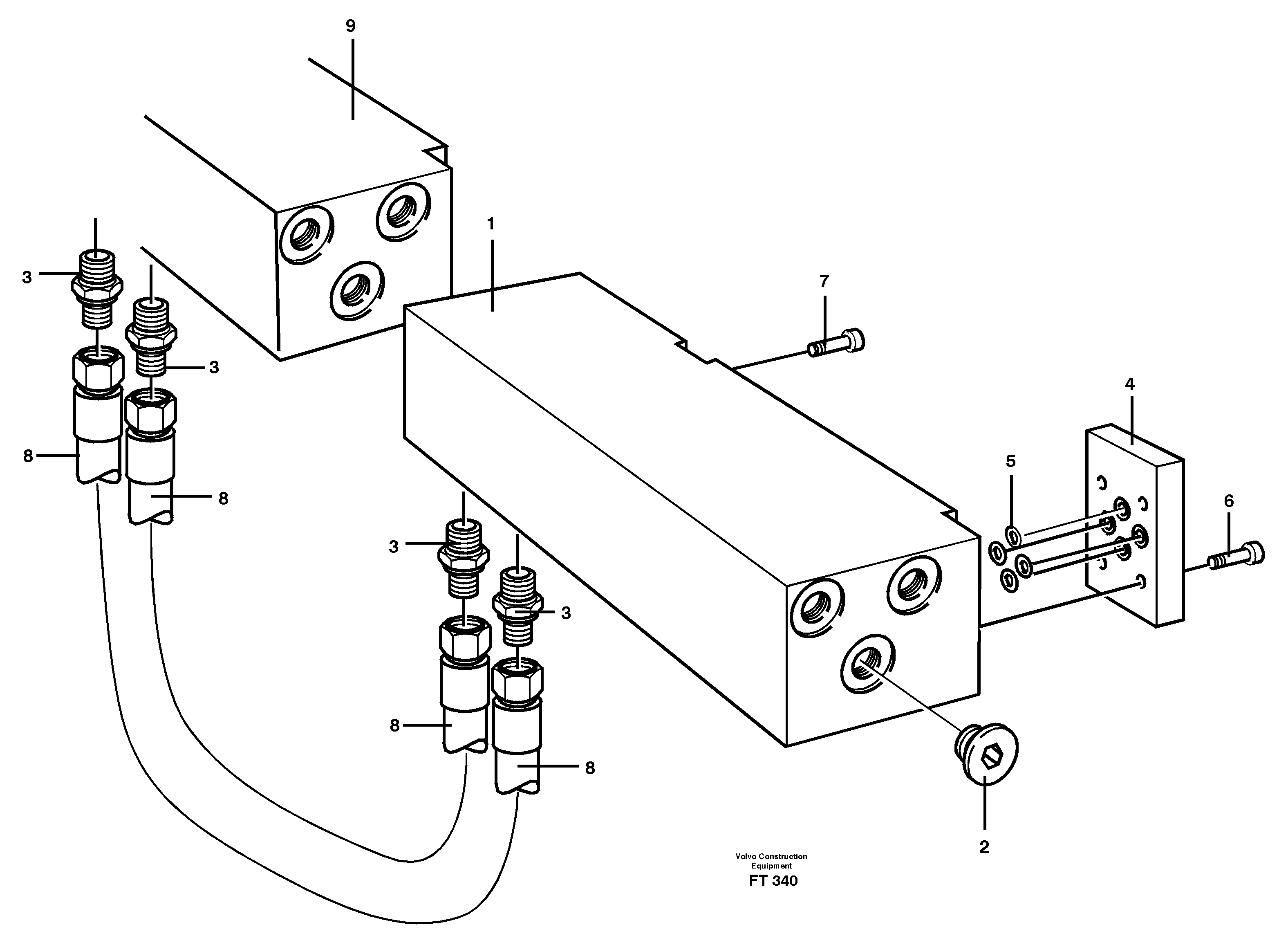 Схема запчастей Volvo EC340 - 71014 Mounting plate solenoid valve EC340 SER NO 1001-